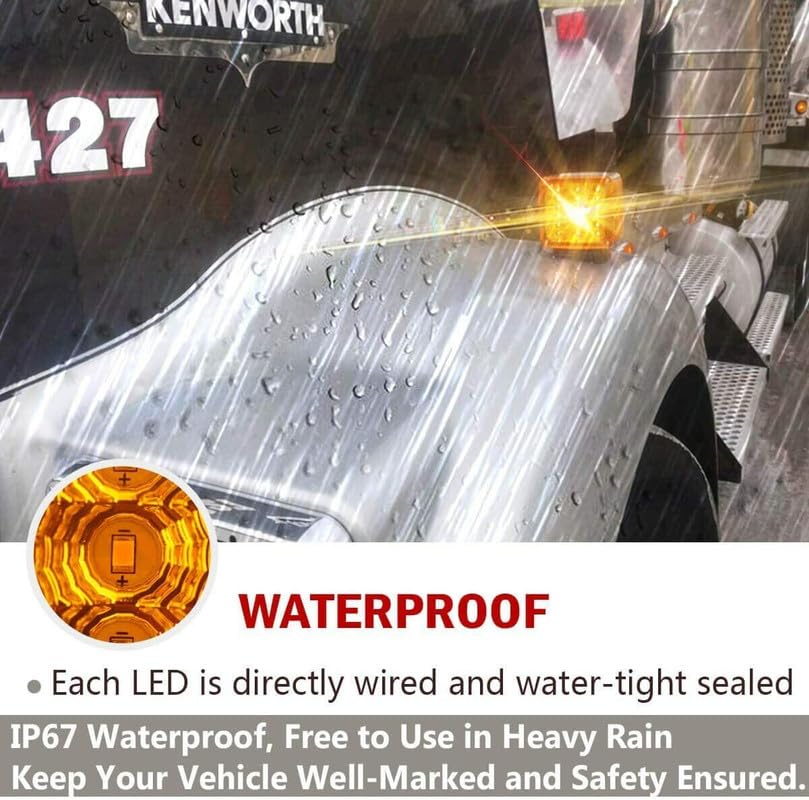 2pc Amber/Red 51 LED Clear Lens Double Face Stud Mount Pedestal Fender Stop Turn Tail Light Heavy Truck Trailer Peterbilt Freightliner Kenworth Mack Western Star Left & Right Side