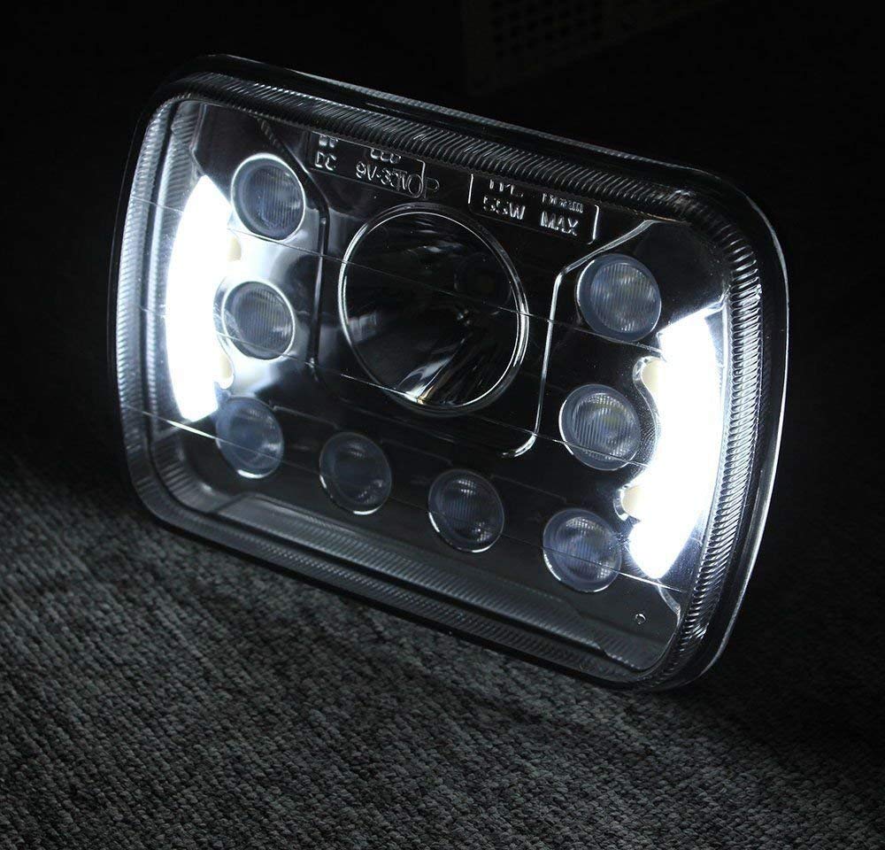 Qty 2-5x7 7x6 inch 55W LED Headlight Assembly Hi/Lo Sealed Beam Replace H6014 / H6052 / H6054 Bulb Headlamp Fits Jeep Wrangler XJ YJ Sedans GMC Chevrolet Ford Truck Van