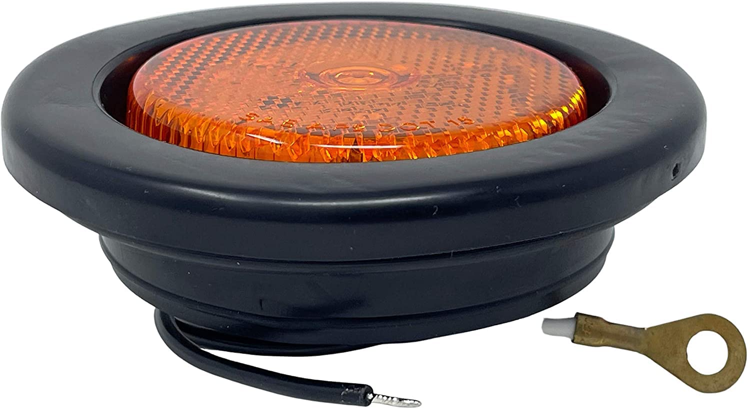 2.5" Red/Amber 4 Led Round Side Marker Clearance Lights Grommet Flush Mount, Sealed Truck Trailer with Reflex Lens, IP67 Waterproof- Super Bright DOT SAE P2 FMVSS 180