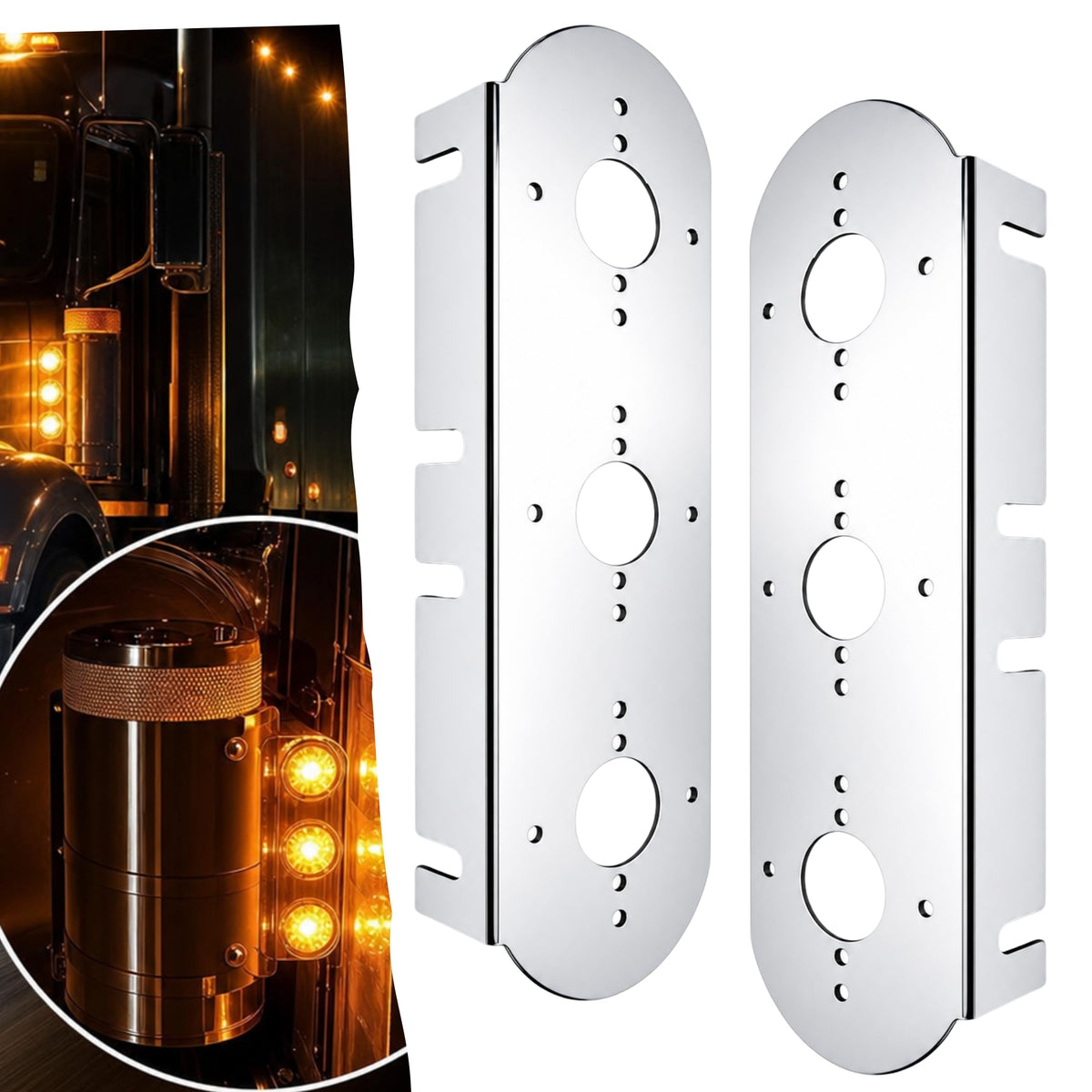 All Star Truck Parts 2Pc Under Glow Stainless Steel Watermelon Light Brackets Universal Clamp Mount, Straight, Mirror, 45 Degree Angled & 14" Bar Brackets Air Cleaner, for Semi Trucks, Pickup & RV