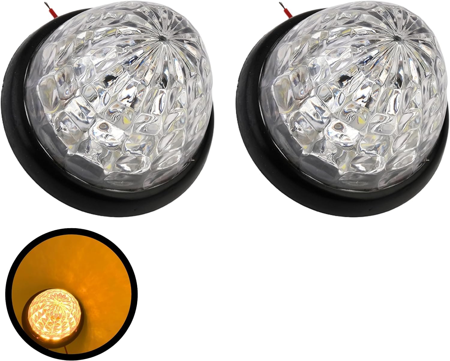3.5" Inch Diameter 16 LED Round Beehive Cone Watermelon Trailer Side Marker Lights Red Amber Clear Lens Submersible 12V Rear Lights Peterbilt Trucks ATV Motorcycle