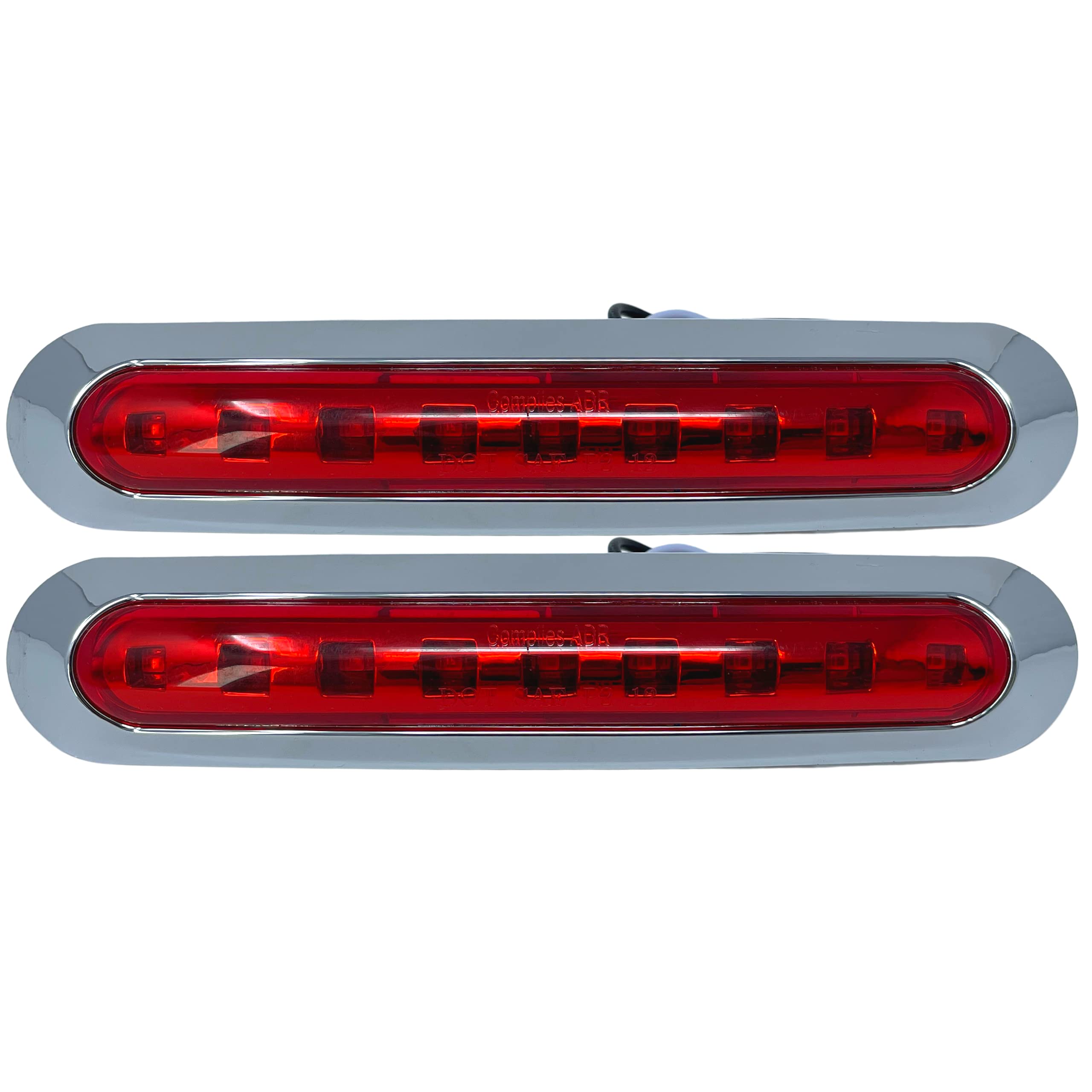 7" Oval Bar Style 9 LED Lights Chrome Side/Rear Marker Clearance Truck Trailer Boat CAB RV Amber/Red Lens [9 LEDs] [Chrome Bezel] [IP 67 Submersible Waterproof]