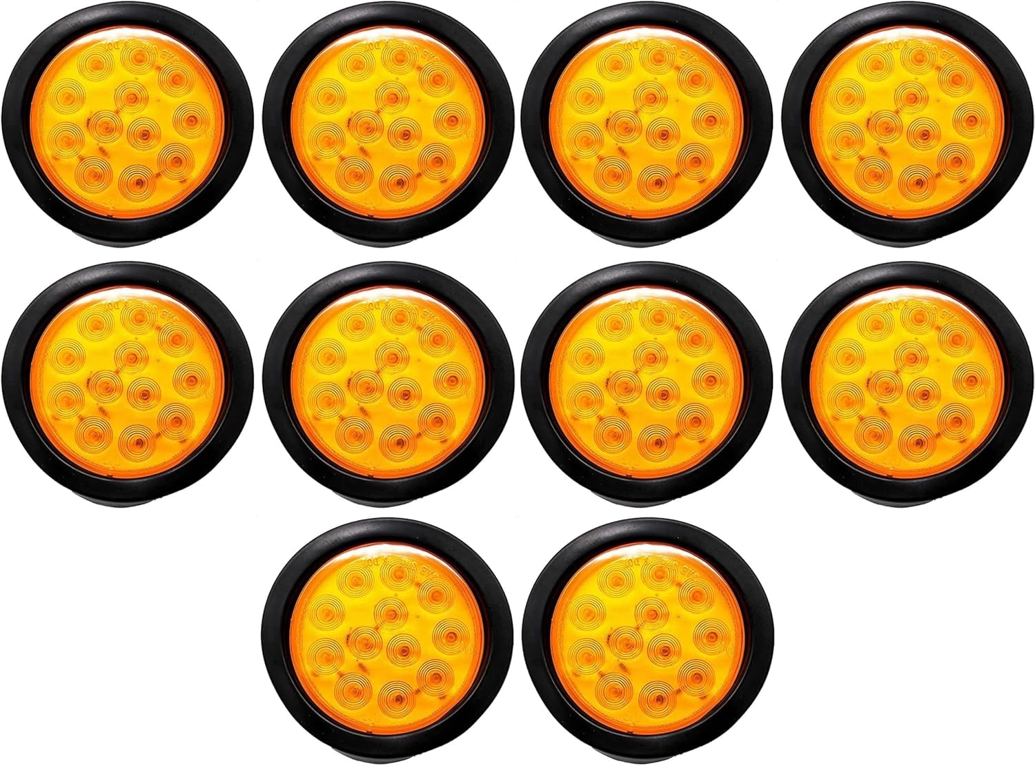 4" Inch White Red Amber 12 LED Round Stop/Turn/Tail/Reverse/Backup/Mid Turn/Signal Trailer Light Kit with 3 wire Pigtail Plug & Grommet