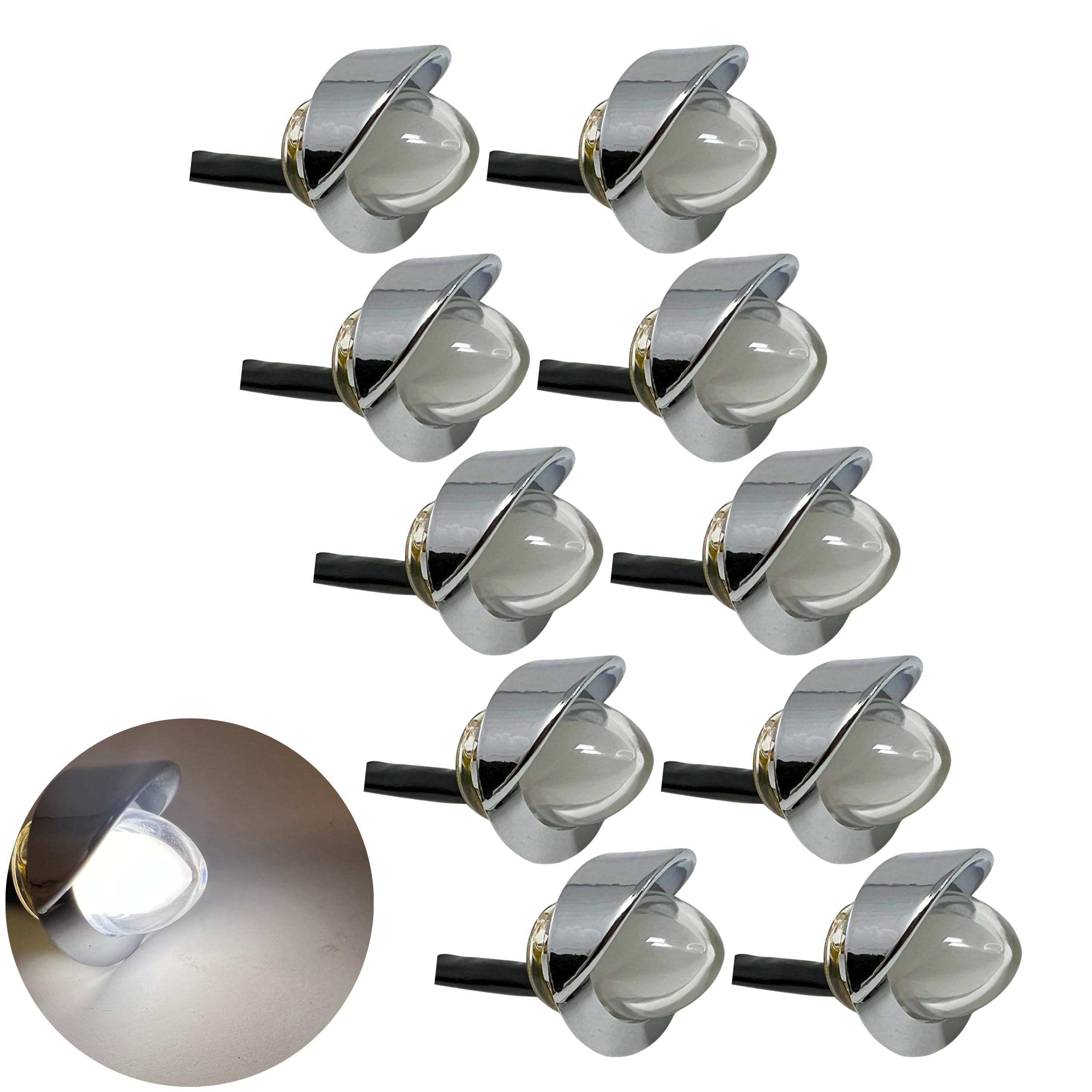 All Star Truck Parts | Mini Watermelon Lights 3/4" Diameter 1-LED GLO Style| 10 Pack | Vingtage Dome Style Lens Chrome Visor Bezel IP65| Freightliner Kenworth Peterbilt Trailer Heavy Trucks