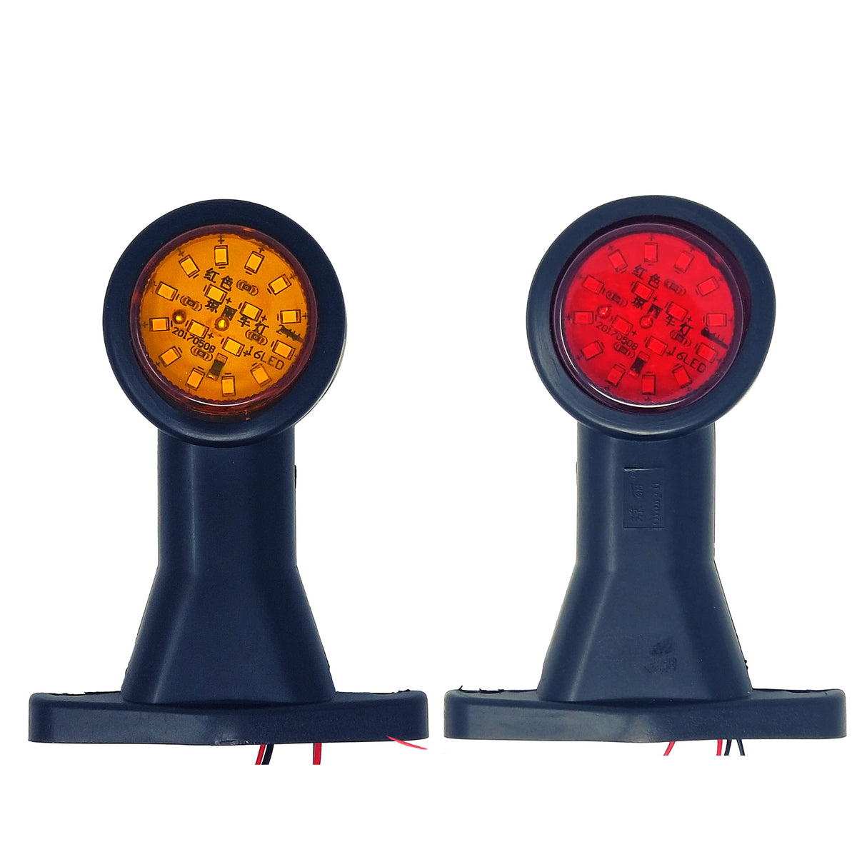 2pc Amber/Red 32-LED Double Face Rubber Surface Mount Pedestal Fender Side Marker Light Truck Trailer Flatbed Cargo - Left and Right Rugged Waterproof 12V IP67 SUPER BRIGHT