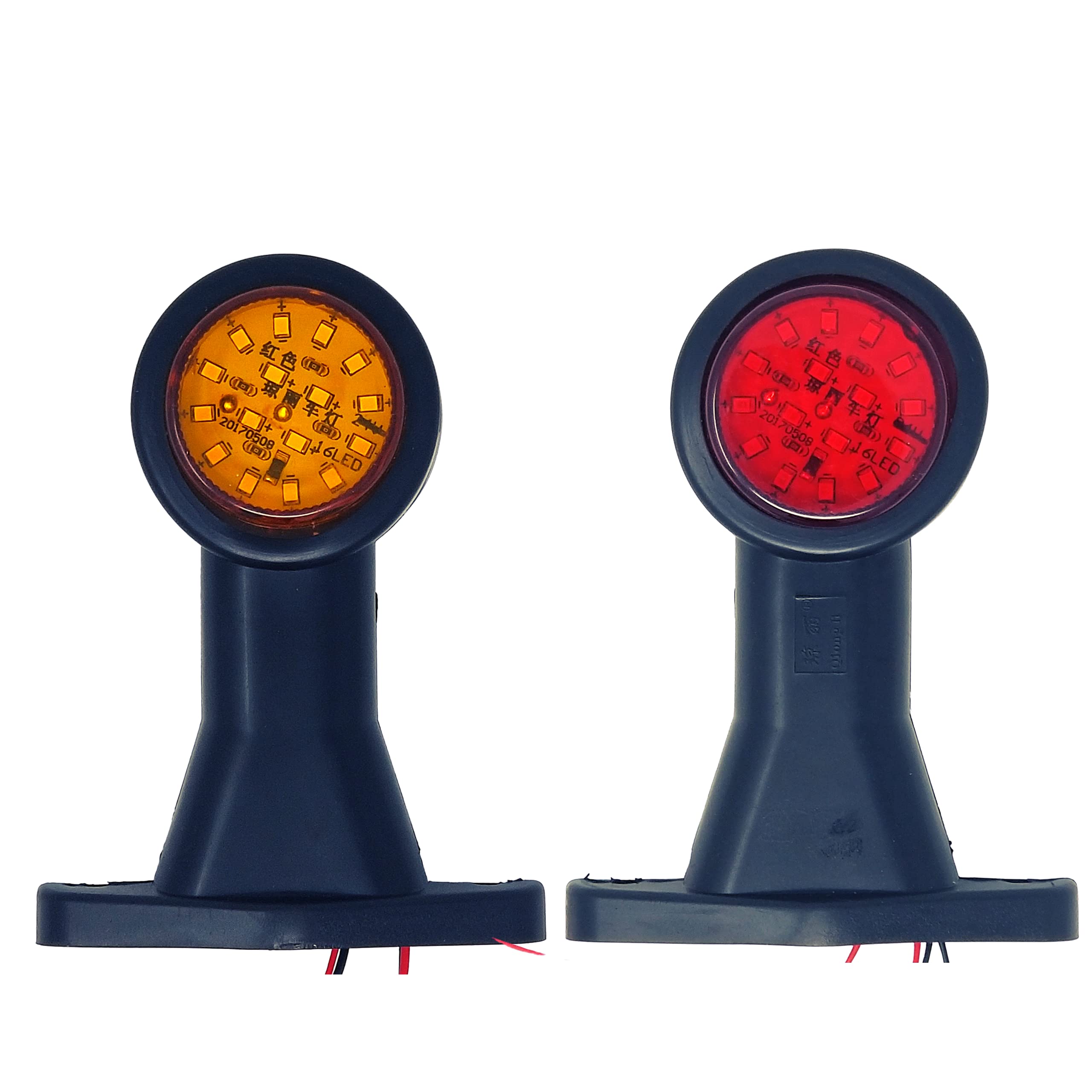 2pc Amber/Red 32-LED Double Face Rubber Surface Mount Pedestal Fender Side Marker Light Truck Trailer Flatbed Cargo - Left and Right Rugged Waterproof 12V IP67 SUPER BRIGHT