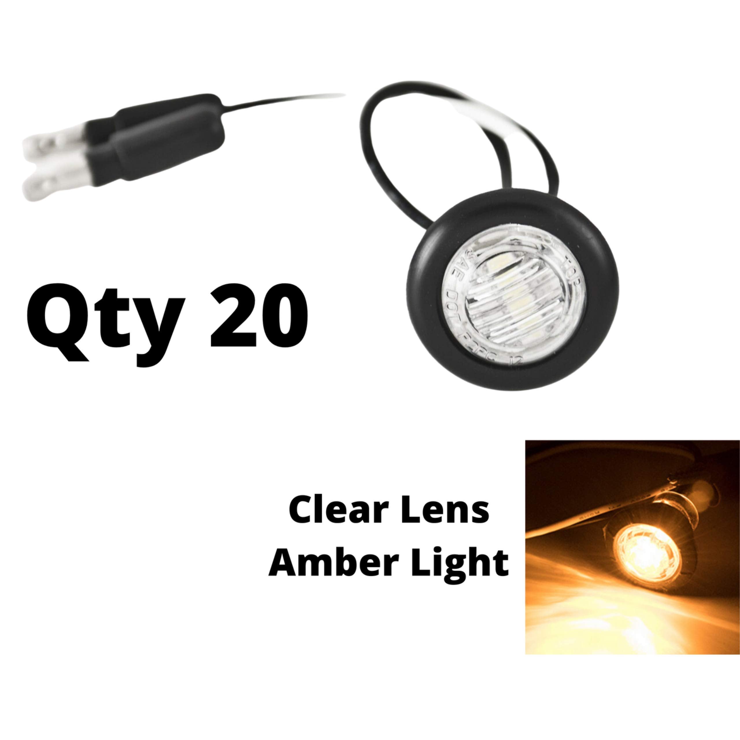 3/4" inch Amber/Red/White 3 LED Side Marker Clearance Light with Plug Black Ring Sealed Mini Round 3/4" Indicators Grill Lights Truck Trailer Car Bus Pickup Van Caravan Boat 12V