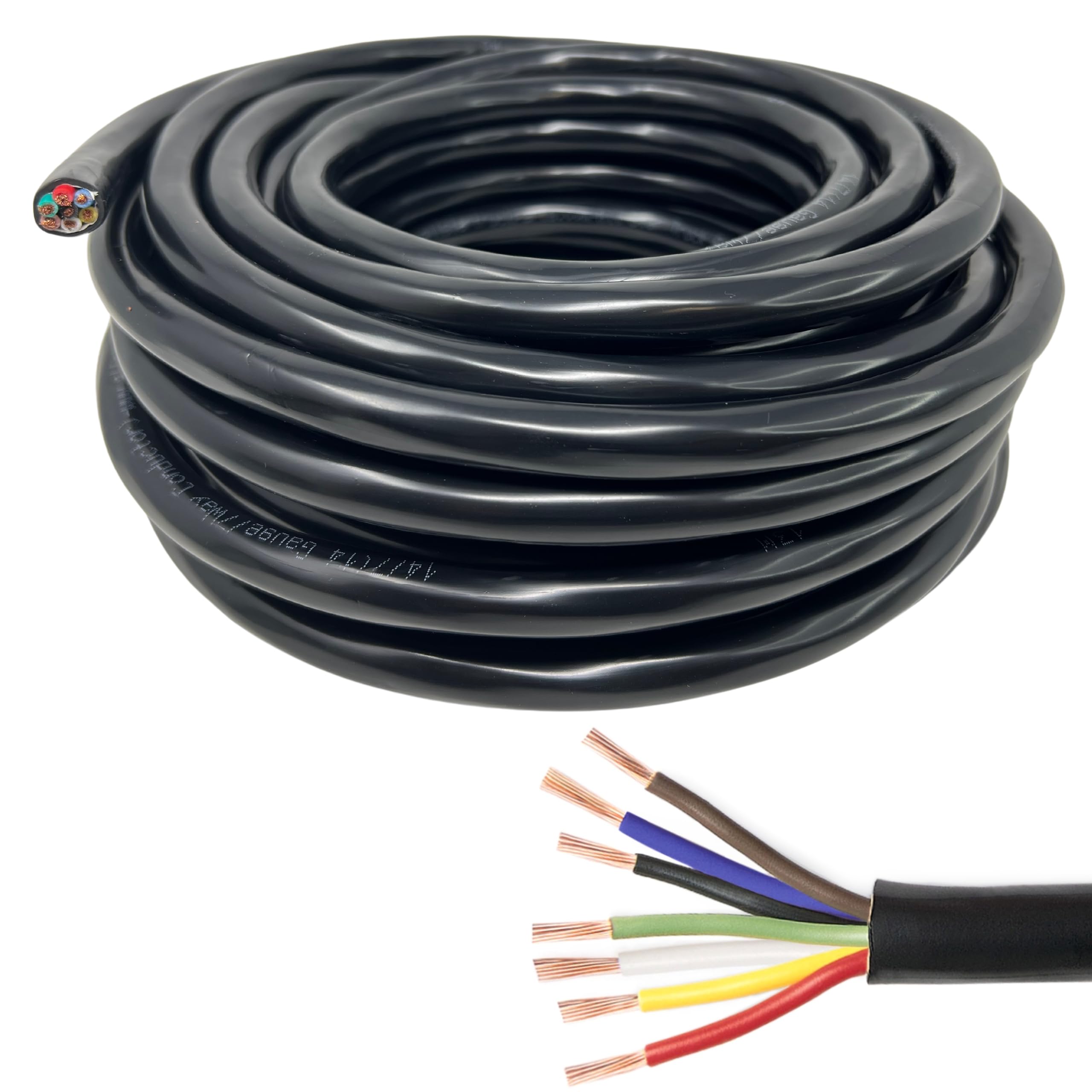 Heavy Duty 14 Gauge 7 Way Conductor Wire RV Trailer Cable Cord Insulated Copper