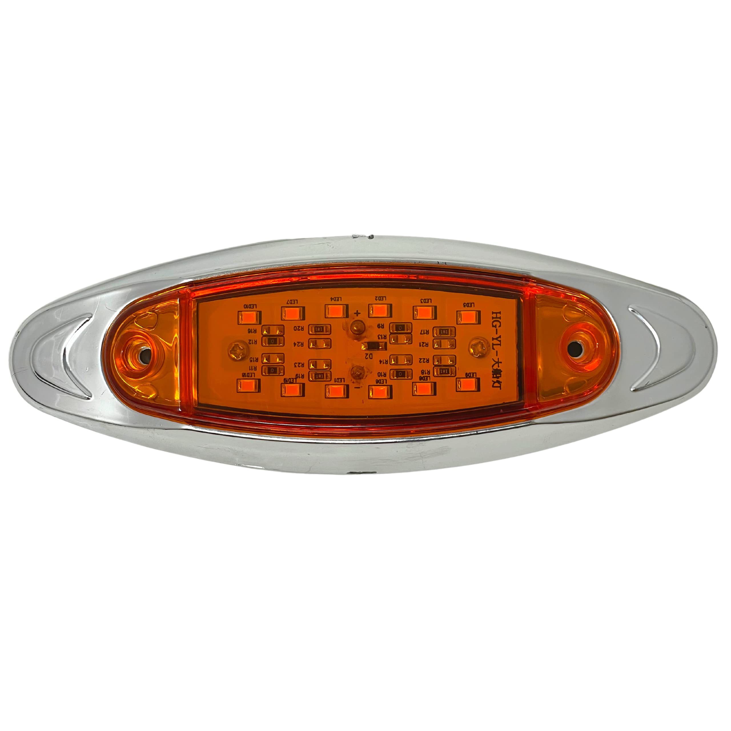 [12-LED RED/AMBER] [6.7" x 2.2"] Side Marker Red Light with Chrome Bezel, Universal LED Clearance Markers for Truck Trailer Boat ATV Marine Marker lights 12V High Brightness Side Marker Lights
