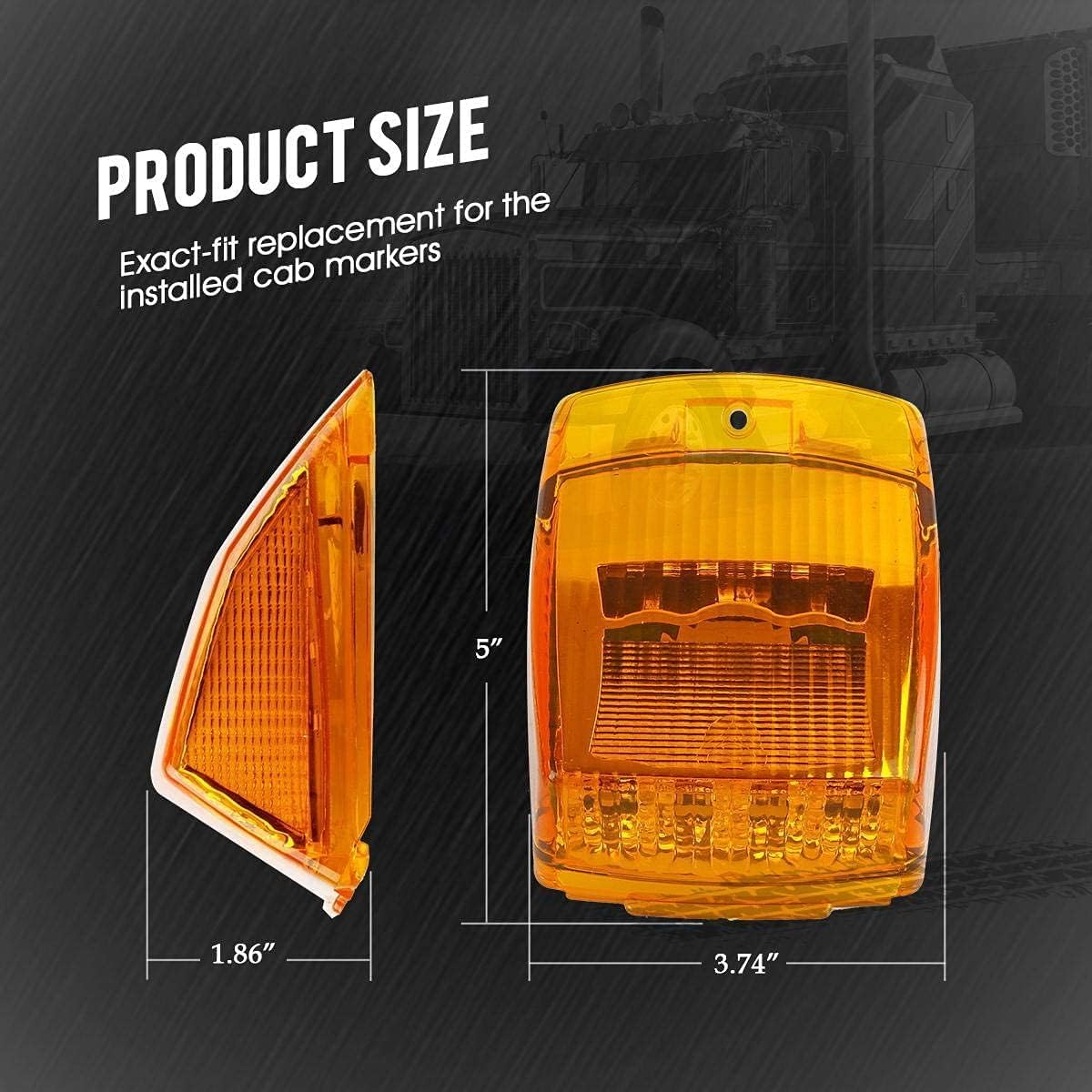 5x Super Bright Amber Yellow 17 LED Cab Marker Top Clearance Roof Lights Assembly Replacement For Semi Truck Trailer Kenworth Peterbilt Freightliner Mack Volvo International DOT