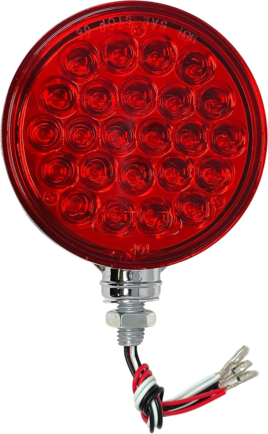 2pc Red/Amber 48 LED Round Double Face Chrome Stud Mount Pedestal Fender Stop Turn Tail Light Truck Trailer Peterbilt Freightliner Kenworth Mack Western Star 10-30V