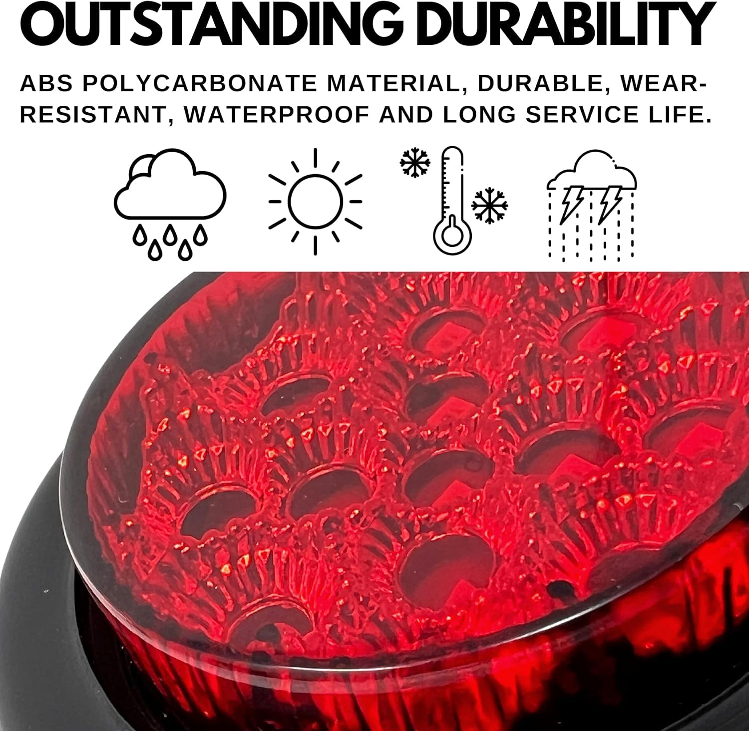 2" Round Amber/Red 13 LED Light Side Marker Clearance Reflector Lens Rubber Grommet + Removable 2 Wire Pigtail Plug IP67 Waterproof Trailers RV's Trucks Off Road Dump Truck 12V