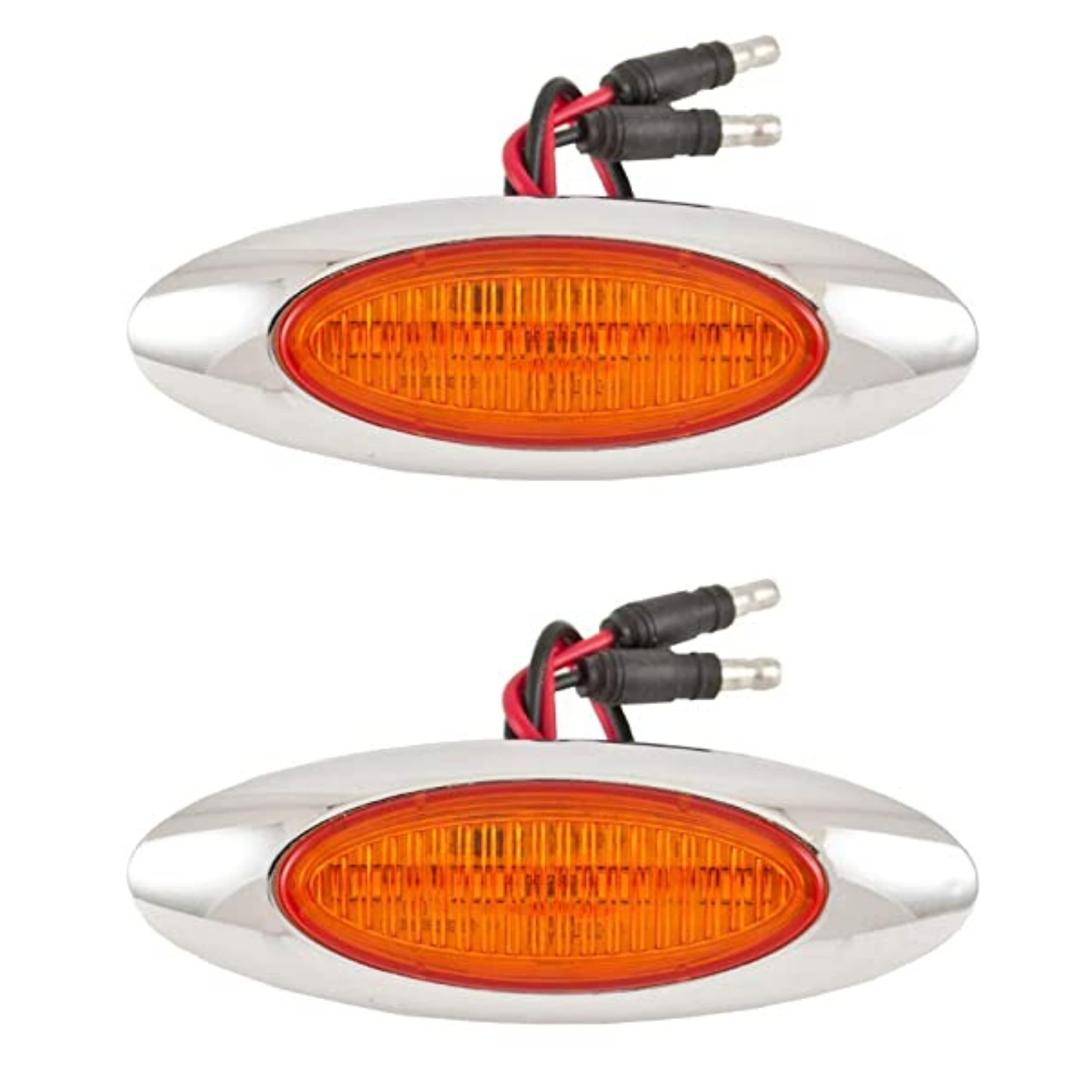 10Pcs 6-5/8" Red/Amber Led Side Marker Lights 6LED Chrome Surface Mount with Bullet Plugs Waterproof Peterbilt Kenworth Freightliner Led Cab Panel Marker Lights Lites Sealed 12V