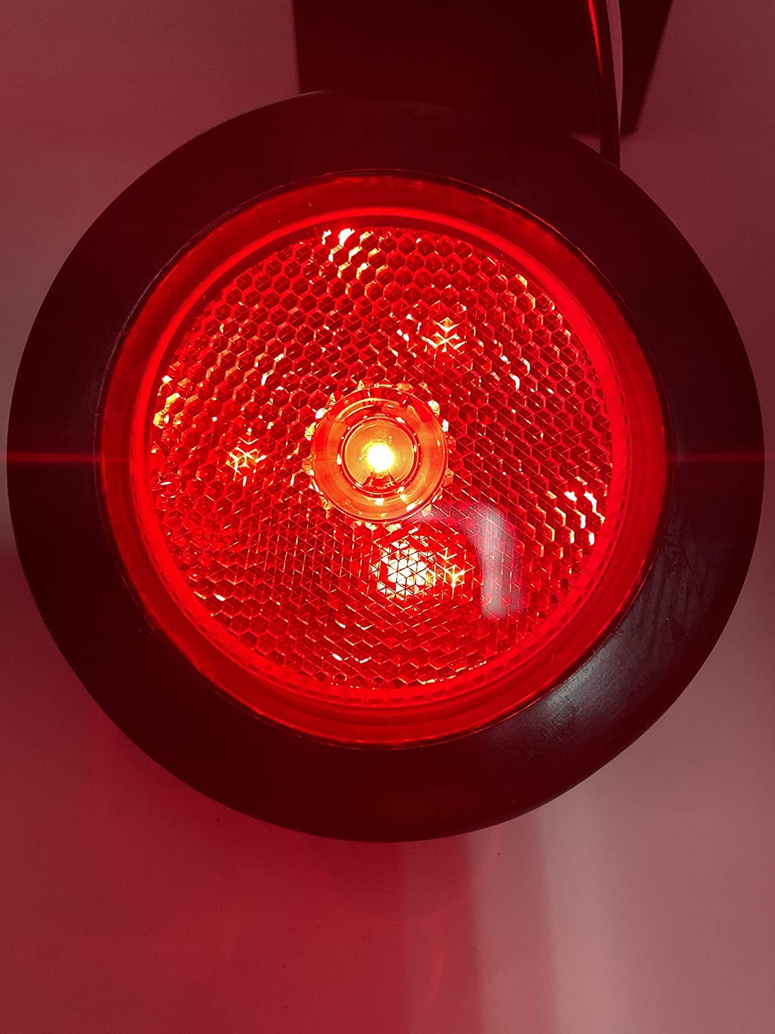 2.5" Red/Amber 4 Led Round Side Marker Clearance Lights Grommet Flush Mount, Sealed Truck Trailer with Reflex Lens, IP67 Waterproof- Super Bright DOT SAE P2 FMVSS 180