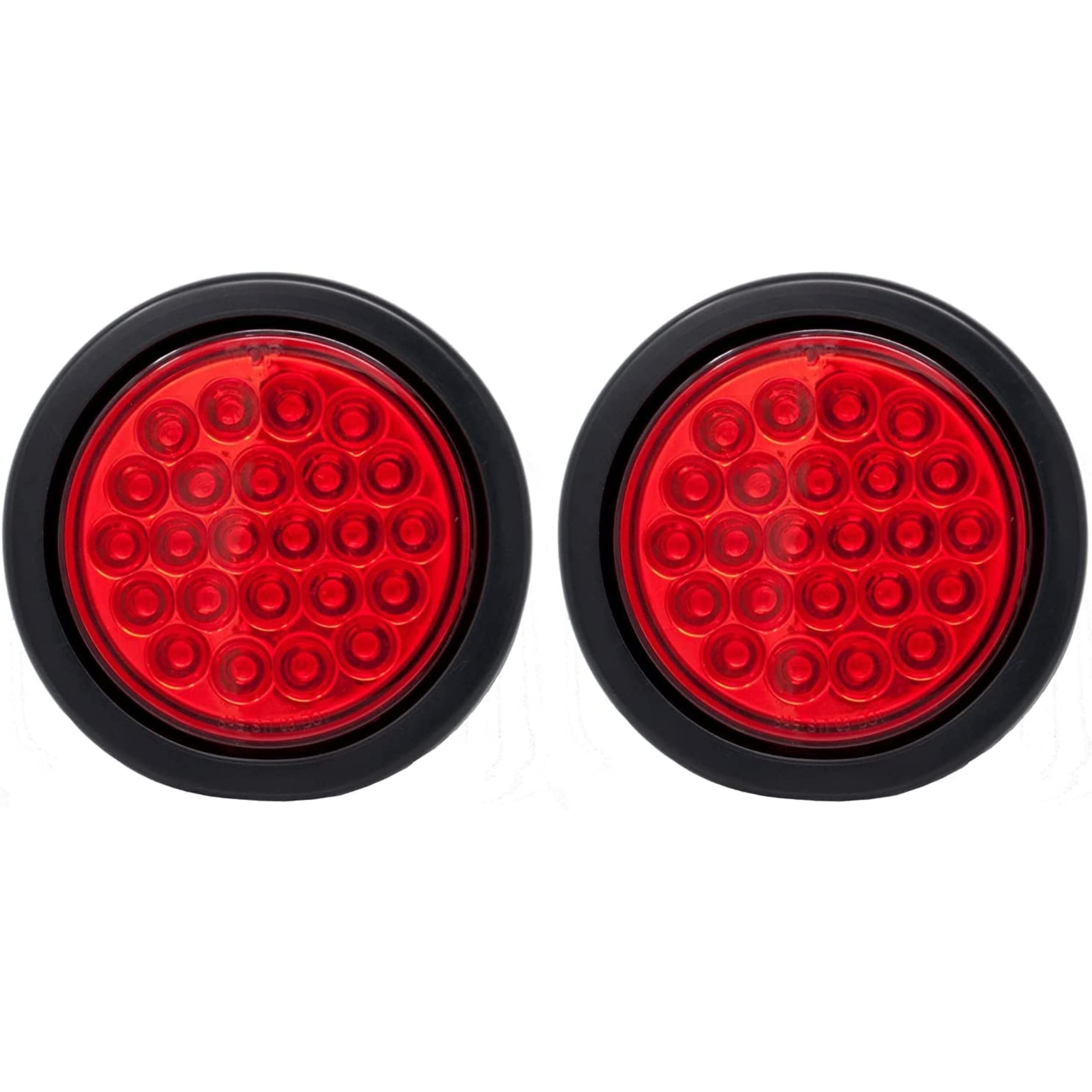 Red/White/Amber 4" Round 24 LED Stop Turn Tail Light Reverse Backup Parking Running Lights 3 Wire Pigtail Plug Grommet Trucks Trailer RV Boat Camper Dump Truck IP67 Waterproof DOT Certified 12V