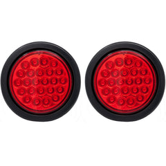 Red/White/Amber 4" Round 24 LED Stop Turn Tail Light Reverse Backup Parking Running Lights 3 Wire Pigtail Plug Grommet Trucks Trailer RV Boat Camper Dump Truck IP67 Waterproof DOT Certified 12V