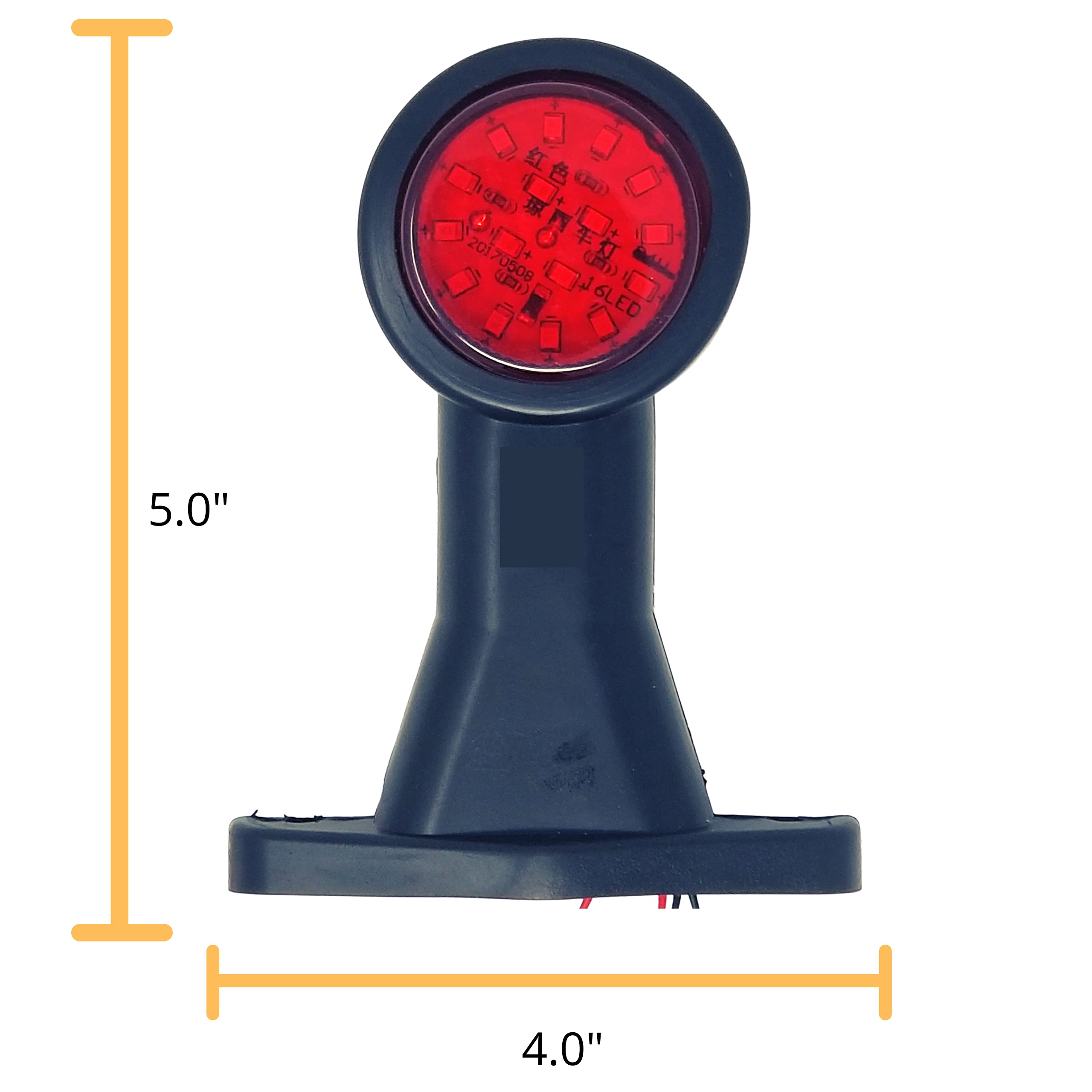 2pc Amber/Red 32-LED Double Face Rubber Surface Mount Pedestal Fender Side Marker Light Truck Trailer Flatbed Cargo - Left and Right Rugged Waterproof 12V IP67 SUPER BRIGHT