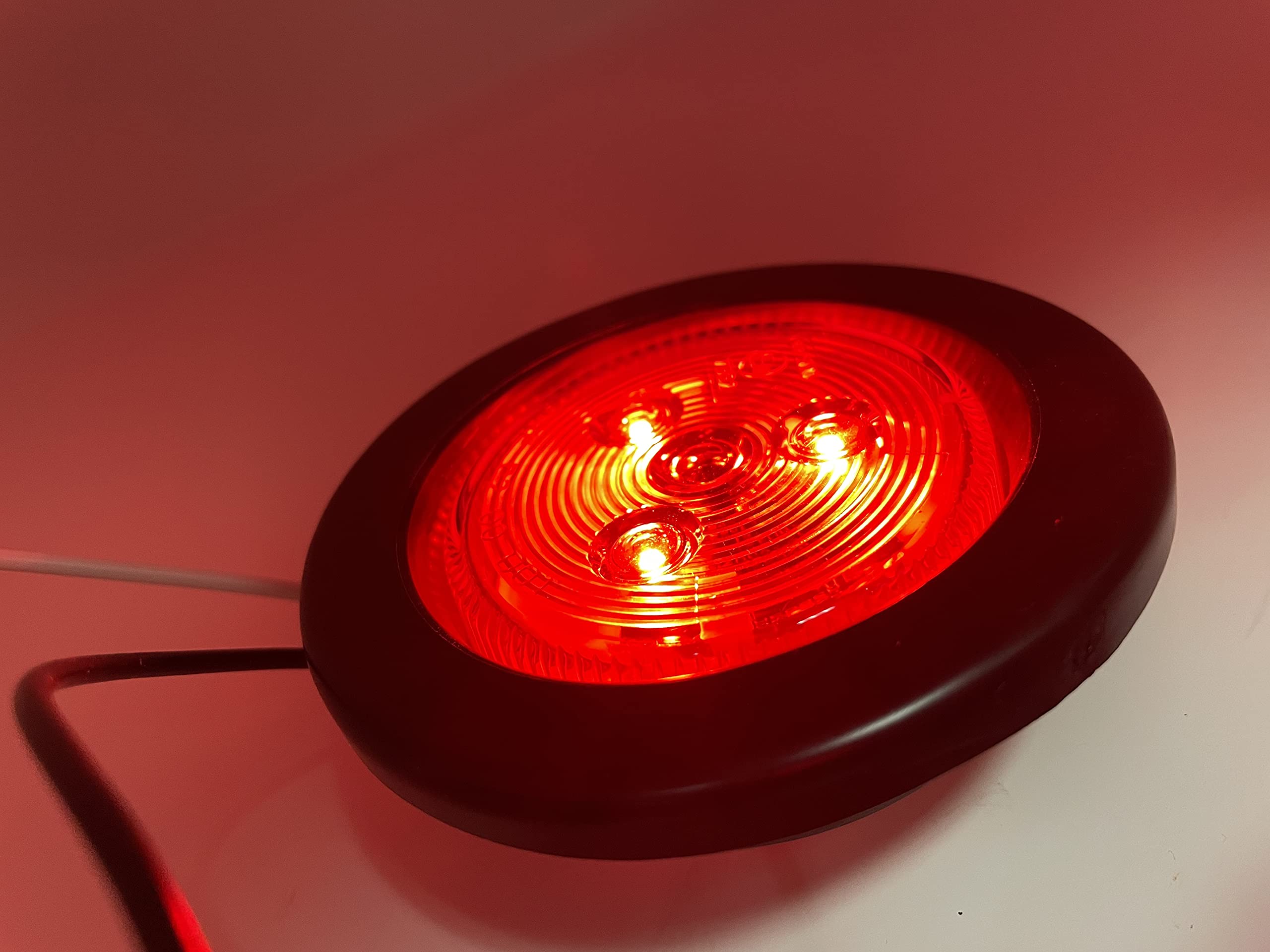 2.5" Red/Amber 3 LED Round Side Marker Clearance Lights Grommet Flush Mount, Sealed Truck Trailer with Reflex Lens, IP67 Waterproof- Super Bright DOT SAE P2 FMVSS 180