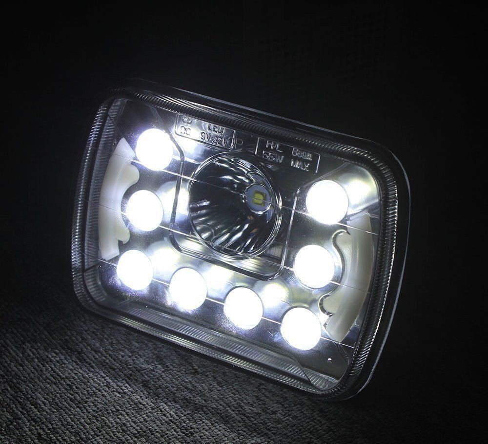 Qty 2-5x7 7x6 inch 55W LED Headlight Assembly Hi/Lo Sealed Beam Replace H6014 / H6052 / H6054 Bulb Headlamp Fits Jeep Wrangler XJ YJ Sedans GMC Chevrolet Ford Truck Van