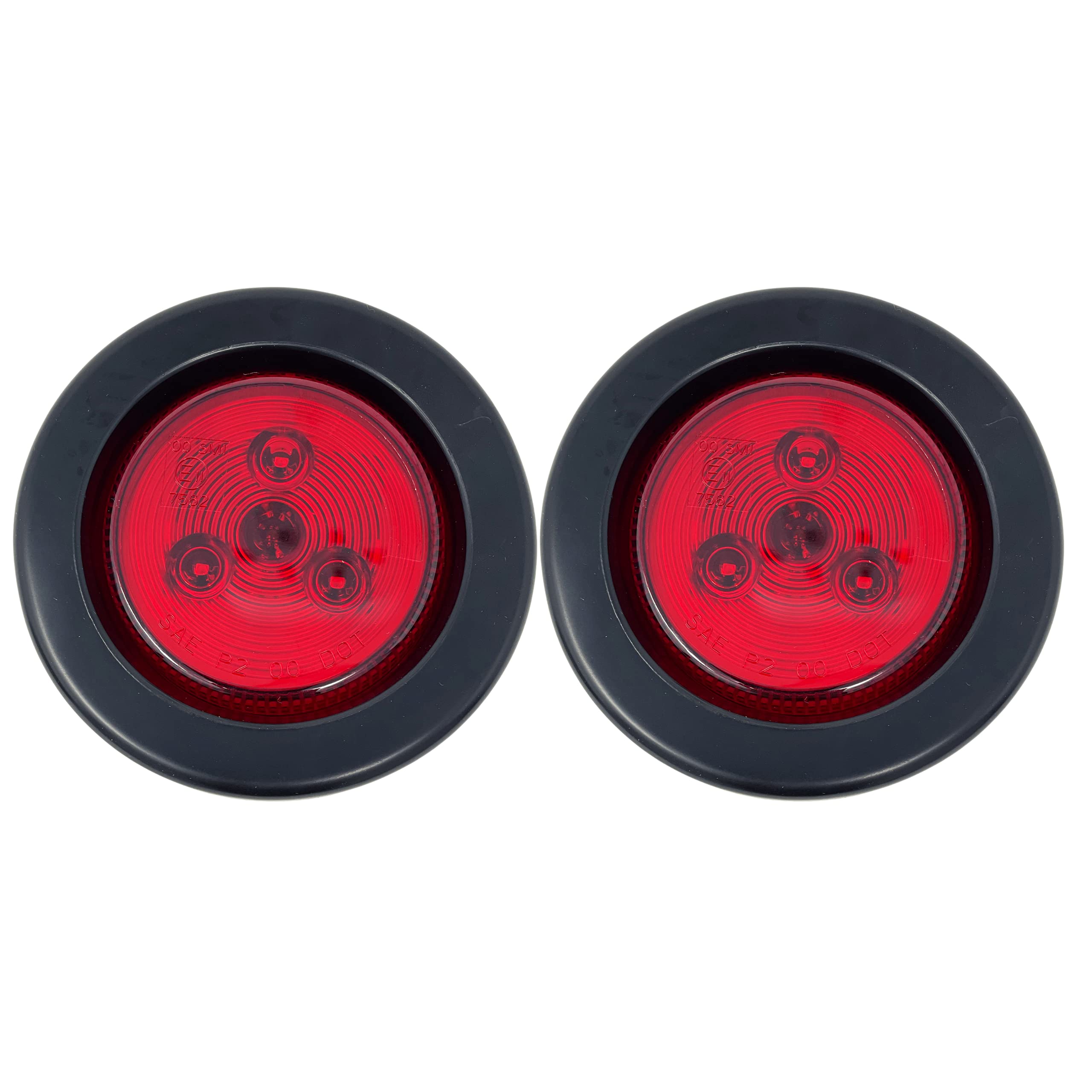 2.5" Red/Amber 3 LED Round Side Marker Clearance Lights Grommet Flush Mount, Sealed Truck Trailer with Reflex Lens, IP67 Waterproof- Super Bright DOT SAE P2 FMVSS 180