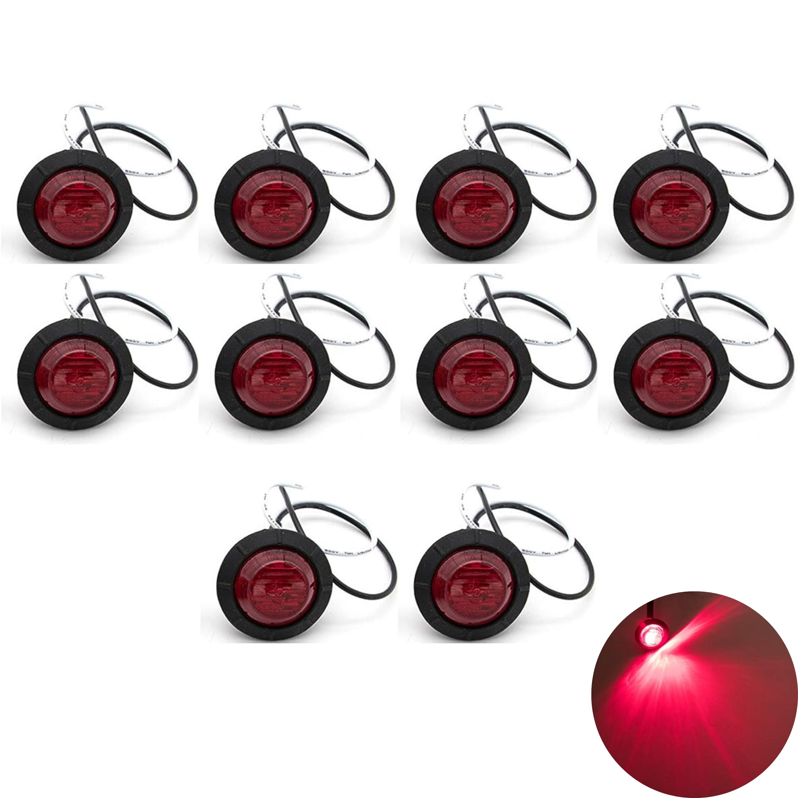 3/4" Round 3-Led White/Red/Amber Marker lights 2 wire Clearance Lights Black Rubber Grommet Mount Replacement for Jeep Spider Fender Marker Lights Sealed