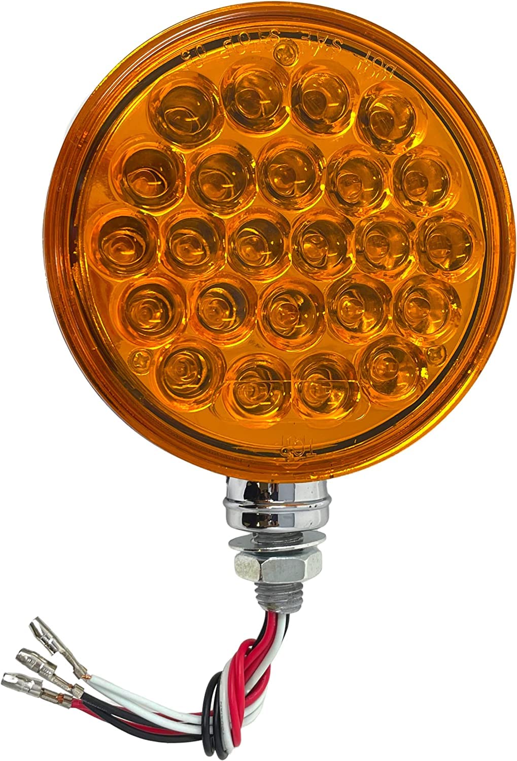 2pc Red/Amber 48 LED Round Double Face Chrome Stud Mount Pedestal Fender Stop Turn Tail Light Truck Trailer Peterbilt Freightliner Kenworth Mack Western Star 10-30V