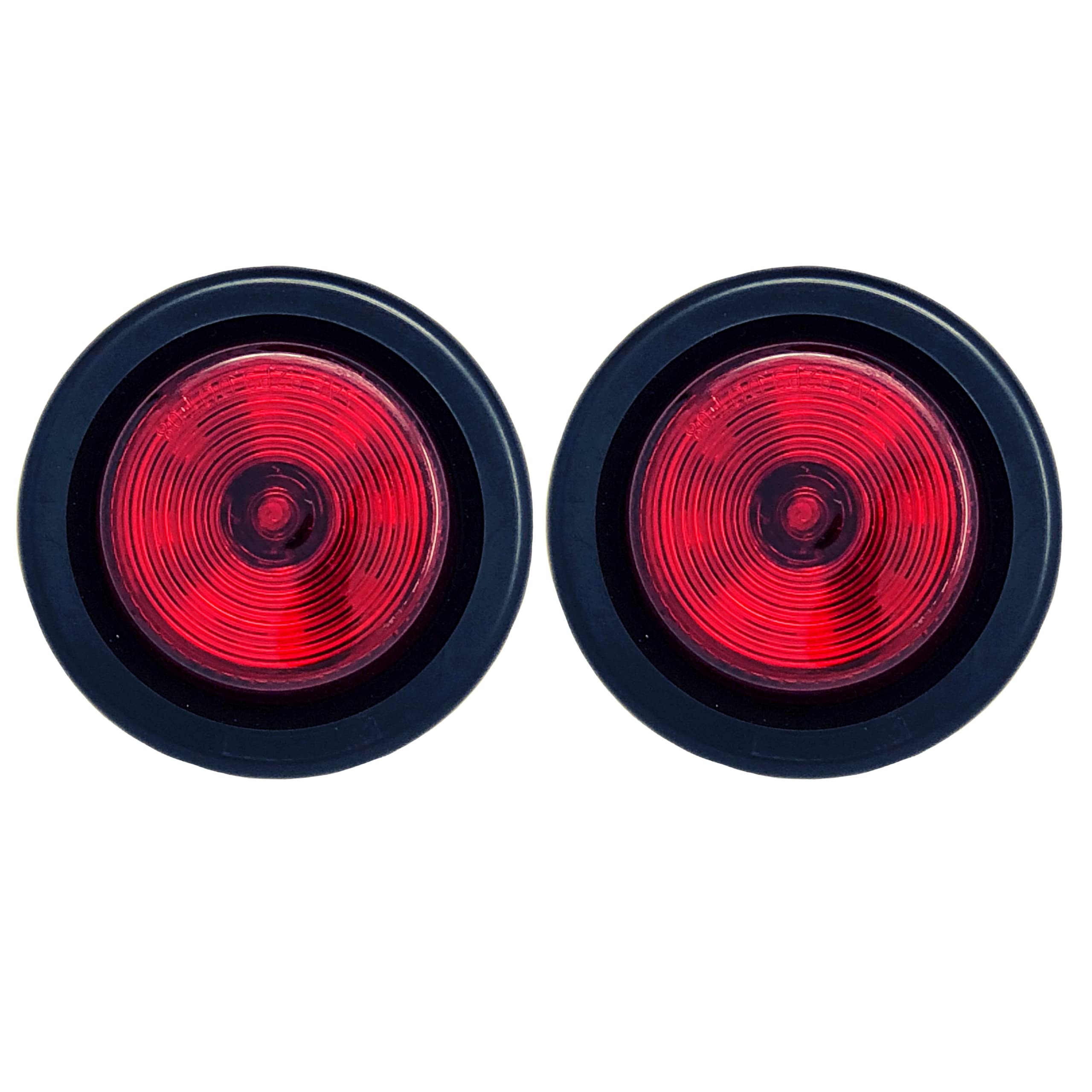 2" Round Red 9 LED Light Trailer Side Marker Clearance Identification Grommet & 2 Wire Plug/Pigtails Flush Mount