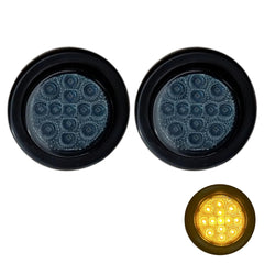 2" Round Smoked Lens Amber/Red 13 LED Light Side Marker Clearance Reflector Rubber Grommet + Removable 2 Wire Pigtail Plug Waterproof Trailers RV's Trucks Off Road Dump Truck 12V