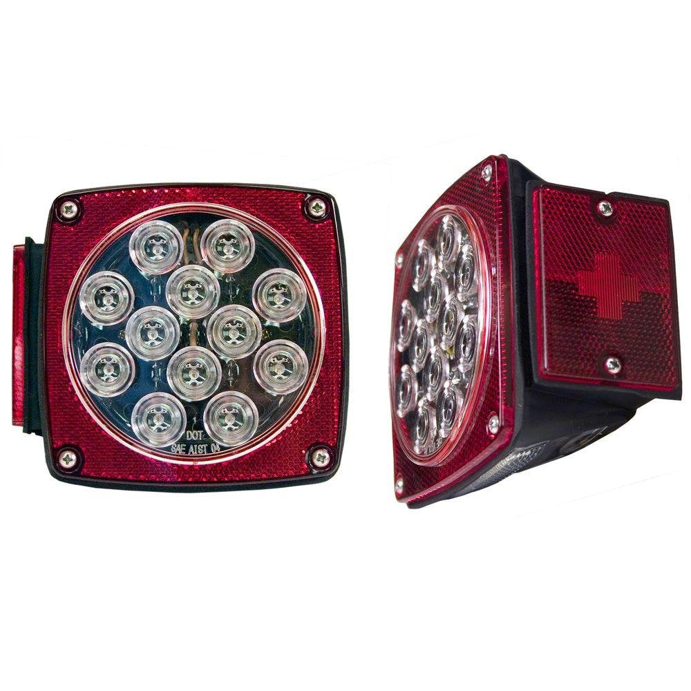 All Star Truck Parts] 12V Waterproof Square LED Trailer Tail Light Kit Clear Lens Red Trailer Brake Stop Tail Turn Signal Running Lights License Kit for Camper Truck RV Boat Trailer Snowmobile Marine