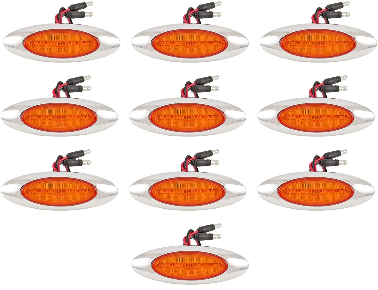 All Star Truck Parts] 4-1/8" Amber/Red Led Side Marker Lights 4 LED Chrome Surface Mount with Bullet Plugs Waterproof Peterbilt Kenworth Freightliner Volvo Led Cab Panel Marker Lights Lites Sealed