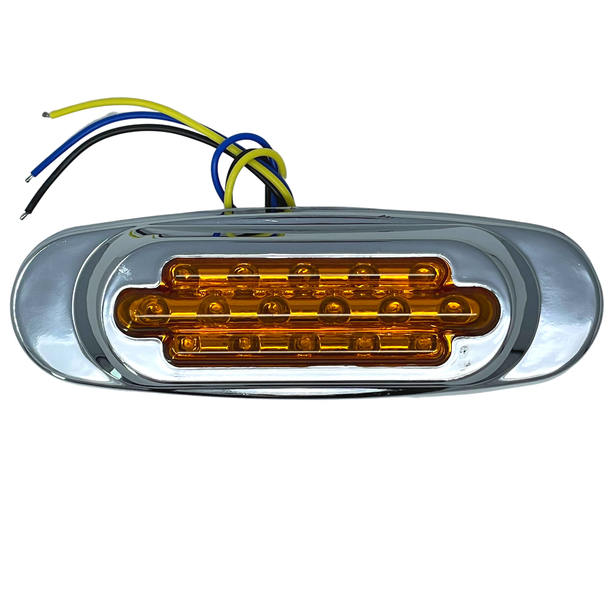 6.5" Inch Amber/Red/White LED Side Marker Lights Clearance Chrome Base Bezel 16 Diodes Surface Mount Led Cab Panel Lights Turn Signals Sealed Waterproof 12V