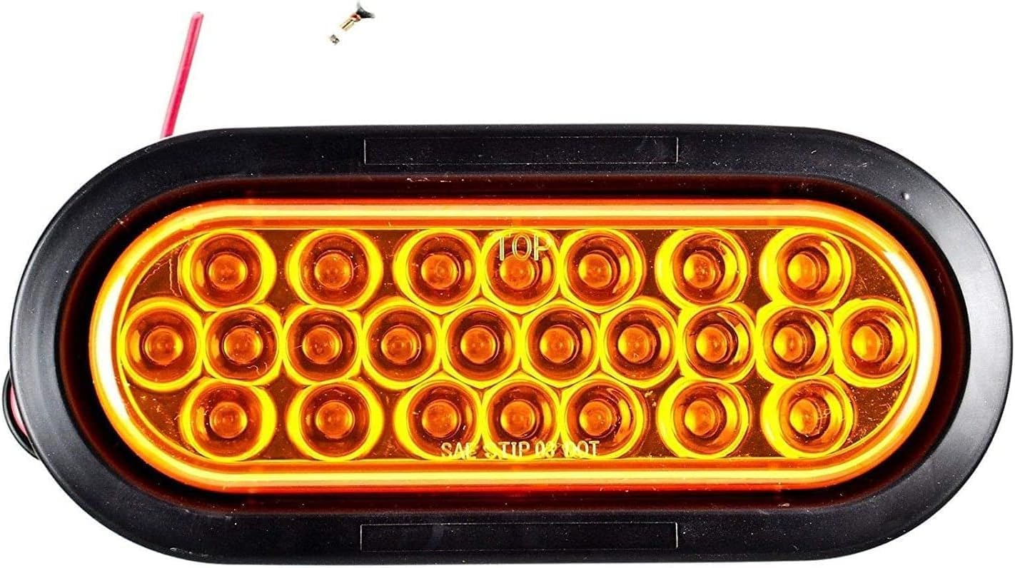 [Red/White/Amber 6" Oval 24 LED Trailer Tail Light Kit [DOT Certified] [with Grommets & Plugs] [IP67 Waterproof] Stop Brake Turn Reverse Back Up Headache Rack Backrack Flatbed RV