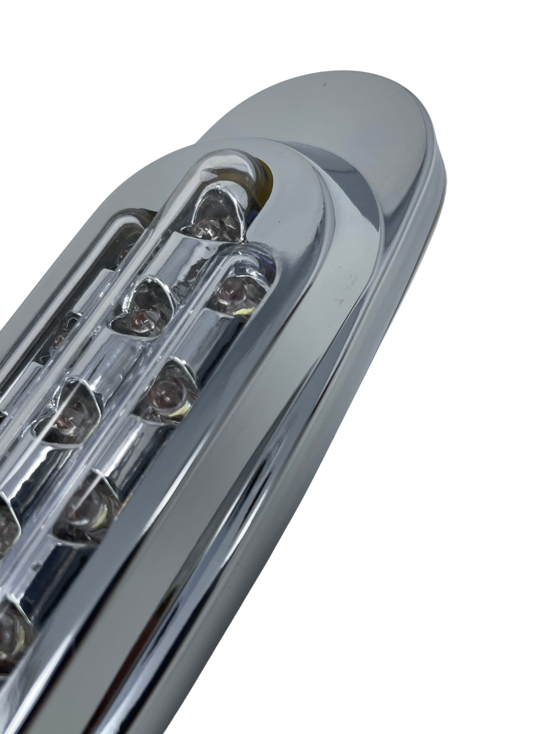 6.5" Inch Amber/Red/White LED Side Marker Lights Clearance Chrome Base Bezel 16 Diodes Surface Mount Led Cab Panel Lights Turn Signals Sealed Waterproof 12V