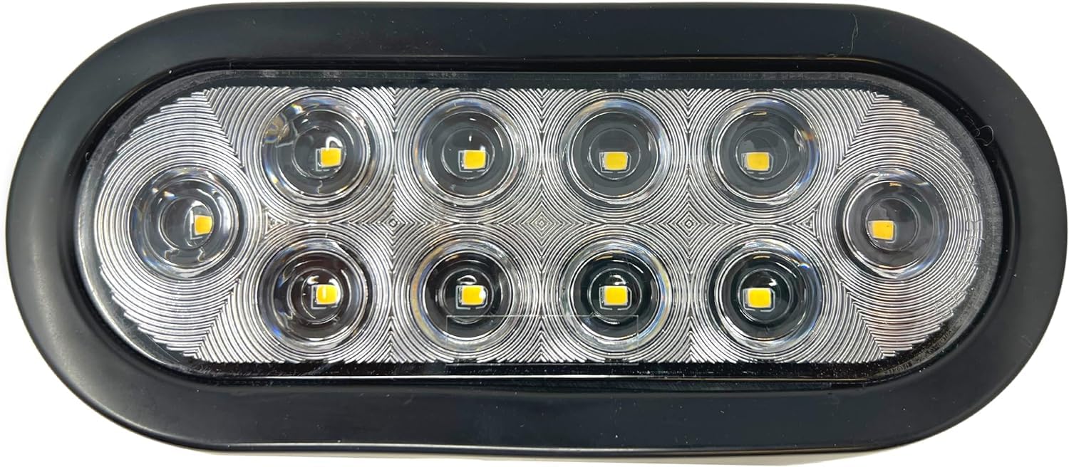 Red/White/Amber 6" Oval 10 LED Trailer Stop Turn Tail Light Kit DOT Certified Grommets Plugs IP67 Waterproof Mid Turn Parking Reverse Back Up Signal Headache Rack Backrack
