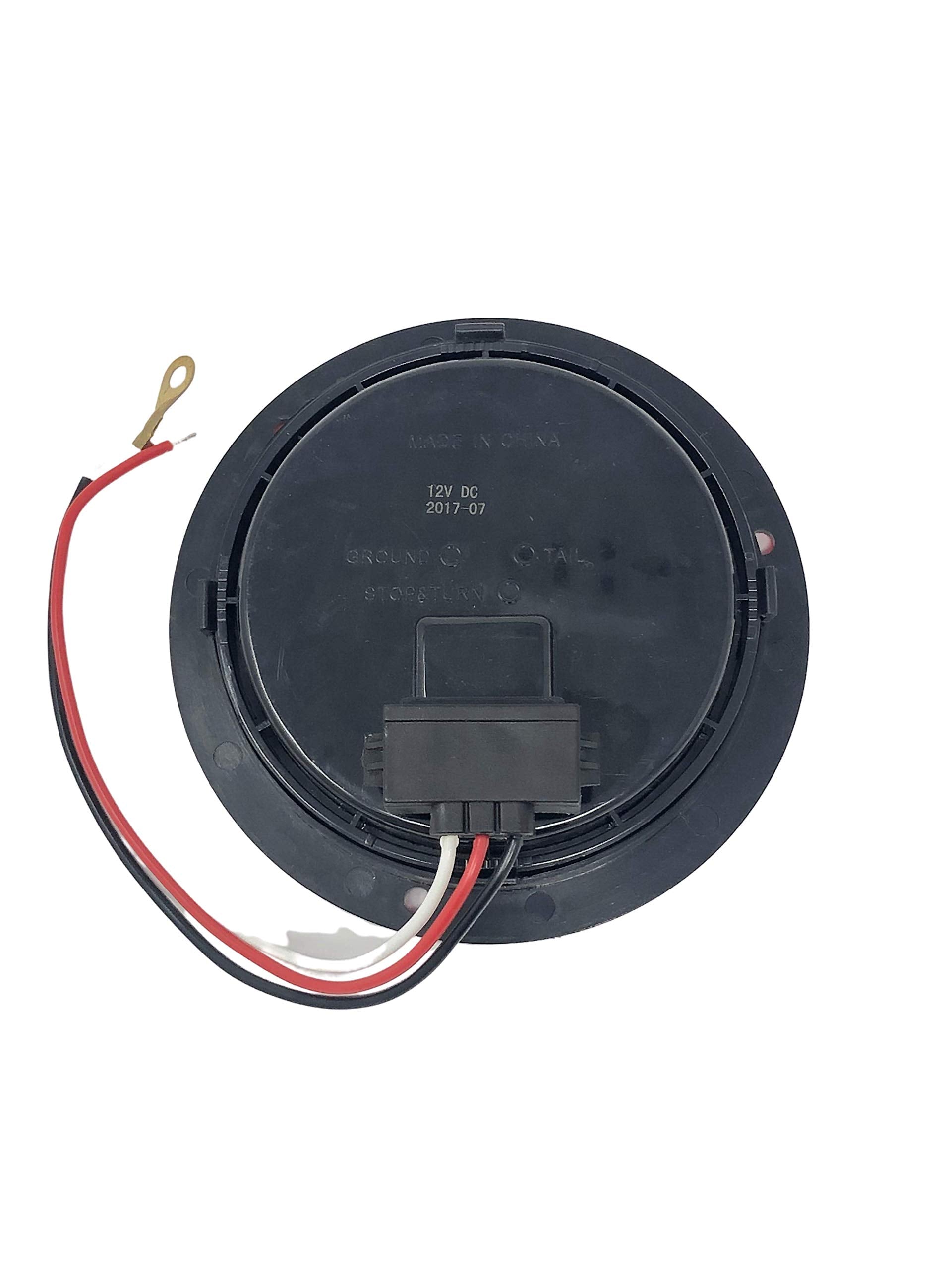 4" Inch Flange Mount Reflective Ring Bezel Red/White 12 LED Round Stop Turn Tail Reverse Backup Tail Trailer Truck Flatbed RV Camper Bus Light Kit with 3 Wire Pigtail Plug 12V