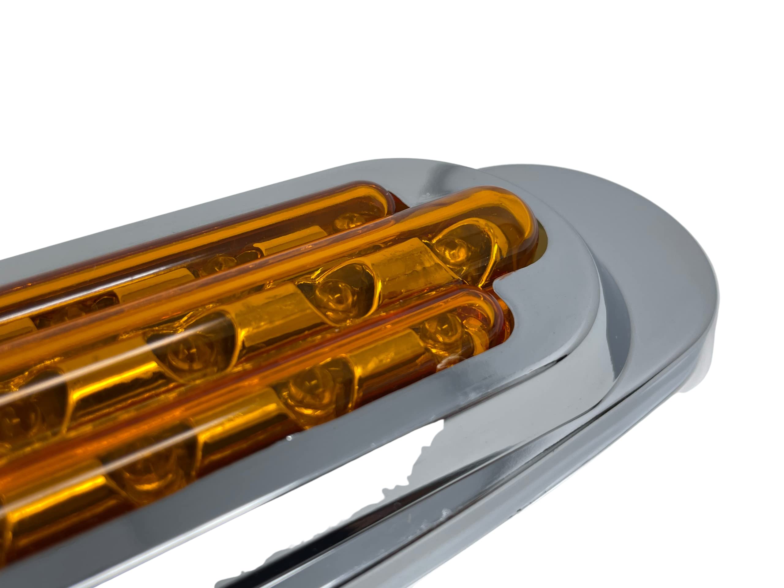 6.5" Inch Amber/Red/White LED Side Marker Lights Clearance Chrome Base Bezel 16 Diodes Surface Mount Led Cab Panel Lights Turn Signals Sealed Waterproof 12V
