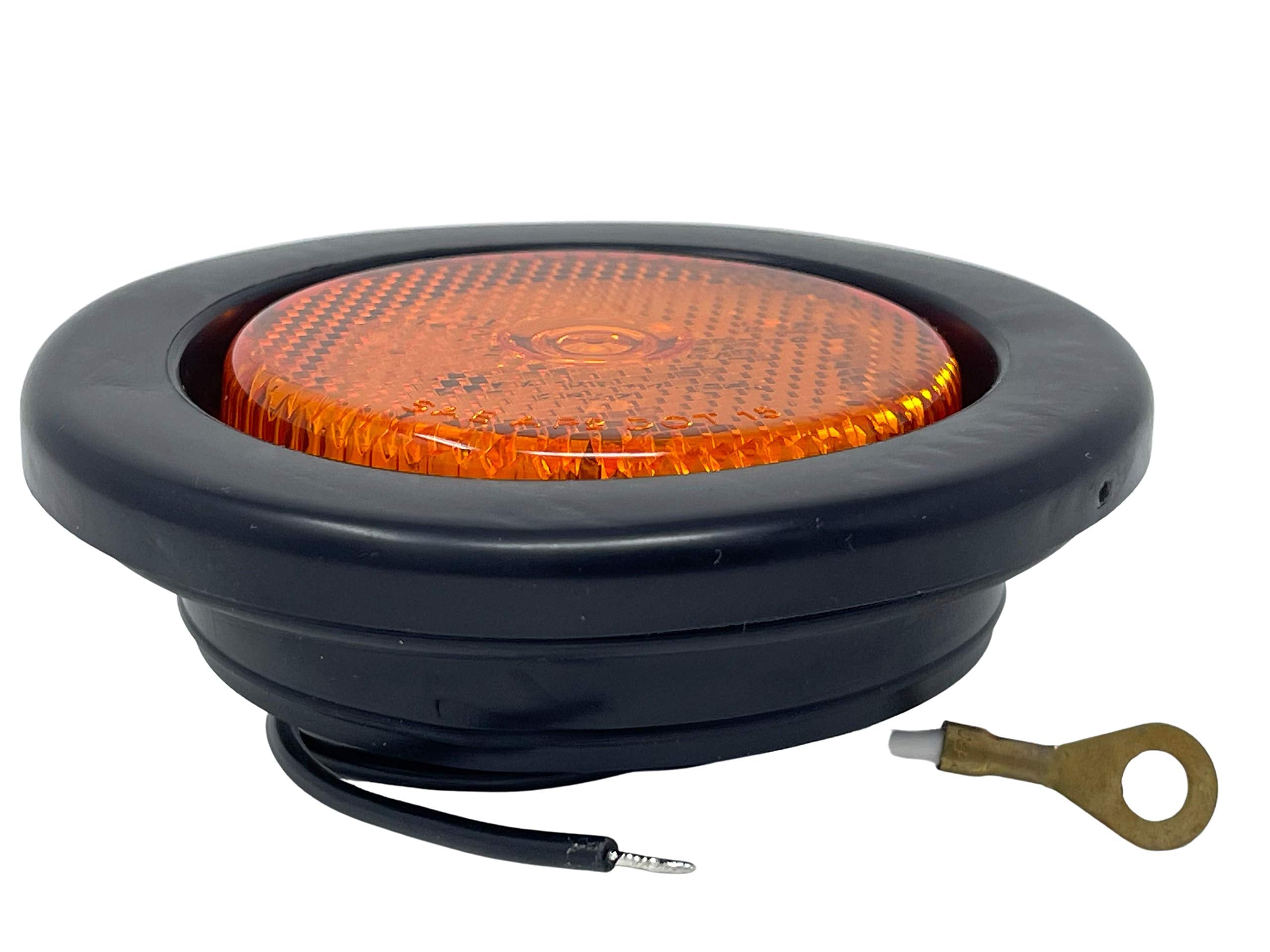 2.5" Red/Amber 4 Led Round Side Marker Clearance Lights Grommet Flush Mount, Sealed Truck Trailer with Reflex Lens, IP67 Waterproof- Super Bright DOT SAE P2 FMVSS 180
