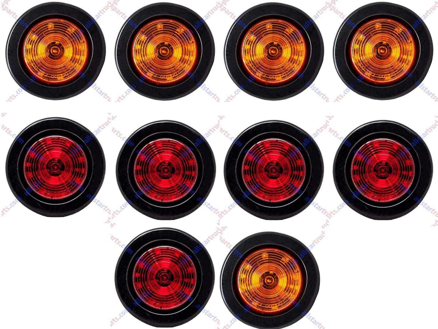 2.5" Red/Amber 12 Led Round Side Marker Clearance Lights Grommet Flush Mount, Sealed Truck Trailer with Reflex Lens, IP67 Waterproof- Super Bright DOT SAE P2 FMVSS 180