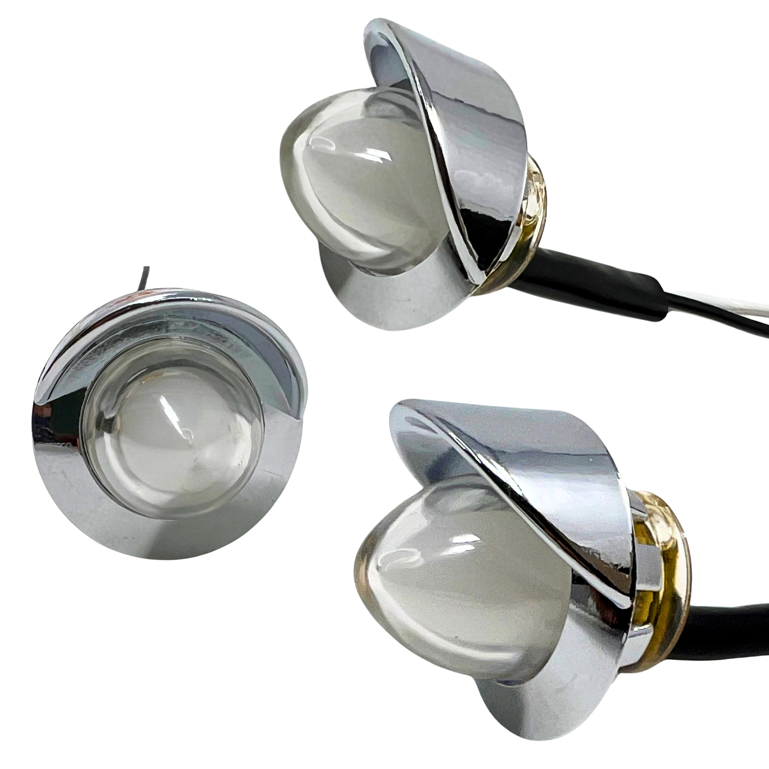 All Star Truck Parts | Mini Watermelon Lights 3/4" Diameter 1-LED GLO Style| 10 Pack | Vingtage Dome Style Lens Chrome Visor Bezel IP65| Freightliner Kenworth Peterbilt Trailer Heavy Trucks
