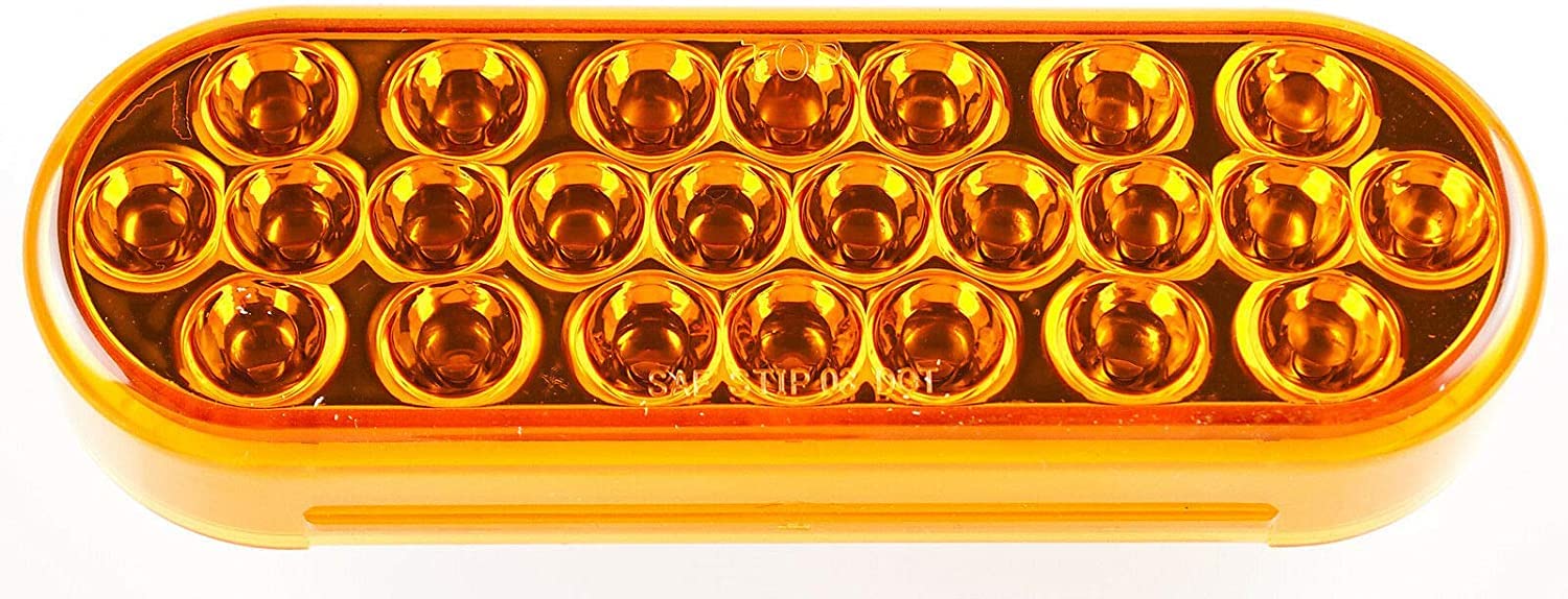 Amber 6" Oval 24 LED Trailer Signal Mid Turn Stop Turn Tail Mid Ship Indicator Light DOT/SAE Certified IP67 Waterproof Headache Rack Backrack Truck Camper RV Flatbed 12V Bright