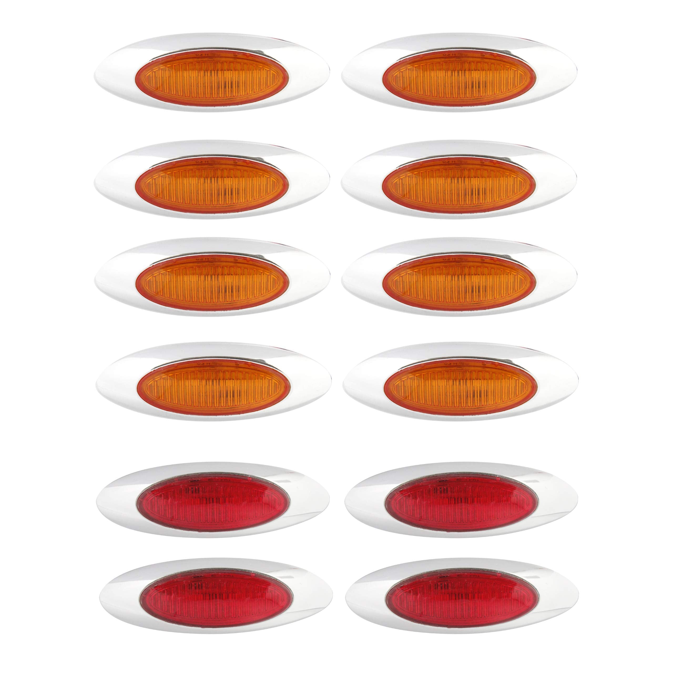 All Star Truck Parts] 4-1/8" Amber/Red Led Side Marker Lights 4 LED Chrome Surface Mount with Bullet Plugs Waterproof Peterbilt Kenworth Freightliner Volvo Led Cab Panel Marker Lights Lites Sealed