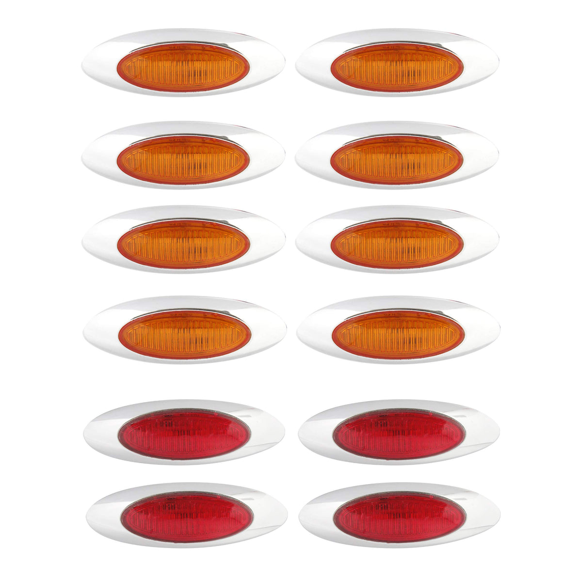 4-1/8" Amber/Red Led Side Marker Lights 4 LED Chrome Surface Mount with Bullet Plugs Waterproof Peterbilt Kenworth Freightliner Volvo Led Cab Panel Marker Lights Lites Sealed
