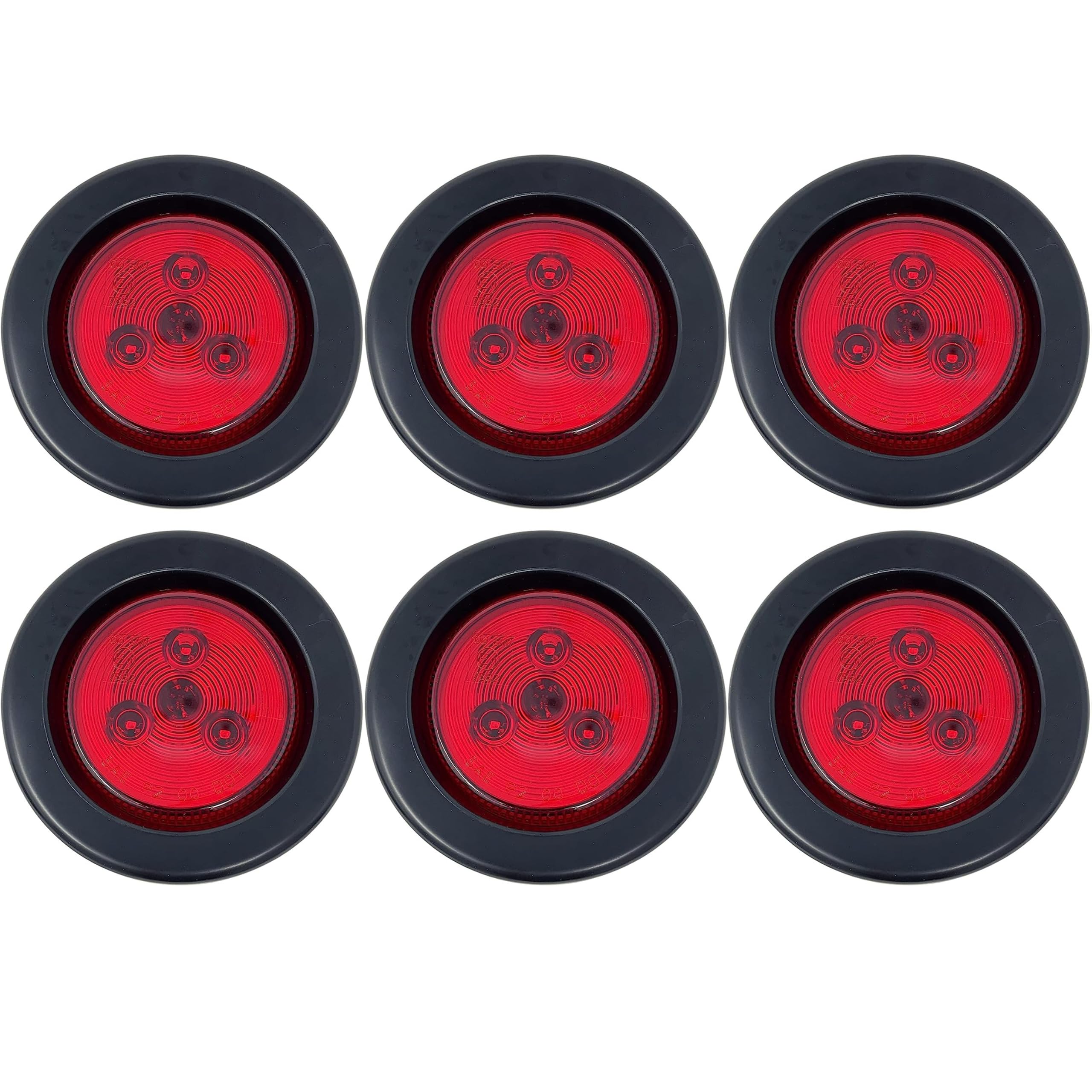 2.5" Red/Amber 3 LED Round Side Marker Clearance Lights Grommet Flush Mount, Sealed Truck Trailer with Reflex Lens, IP67 Waterproof- Super Bright DOT SAE P2 FMVSS 180