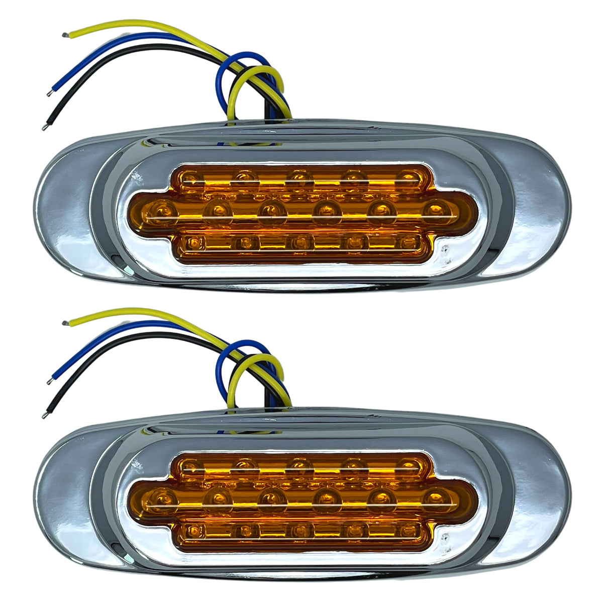 6.5" Inch Amber/Red/White LED Side Marker Lights Clearance Chrome Base Bezel 16 Diodes Surface Mount Led Cab Panel Lights Turn Signals Sealed Waterproof 12V