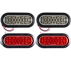 [Red/White/Amber 6" Oval 24 LED Trailer Tail Light Kit [DOT Certified] [with Grommets & Plugs] [IP67 Waterproof] Stop Brake Turn Reverse Back Up Headache Rack Backrack Flatbed RV