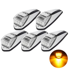 Truck Cab Lights 5PCS Amber Top Roof Running LED Marker Lights Waterproof 17 LED w/Chrome Base Compatible with Peterbilt/Kenworth/Freightliner/Western Star/Mack Trailer 12V