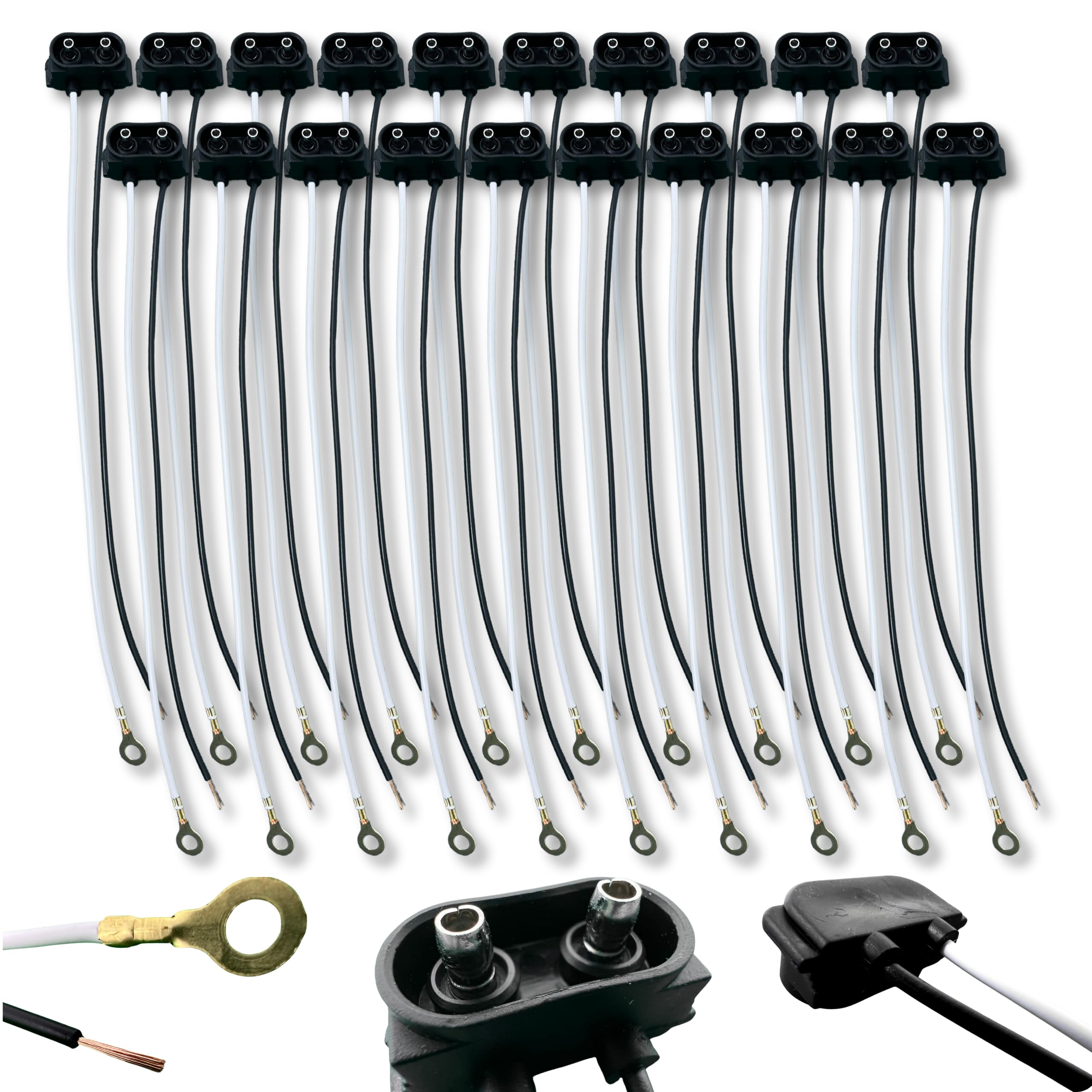 2 Prong Male Plugs - Two Wire Pigtail for Sealed Truck RV Trailer Clearance, Side Marker Lights - 6" Long, 2 Wire Plug Fits 2" 2.5" Side Markers Tail Lights, PL-10, 90° Design