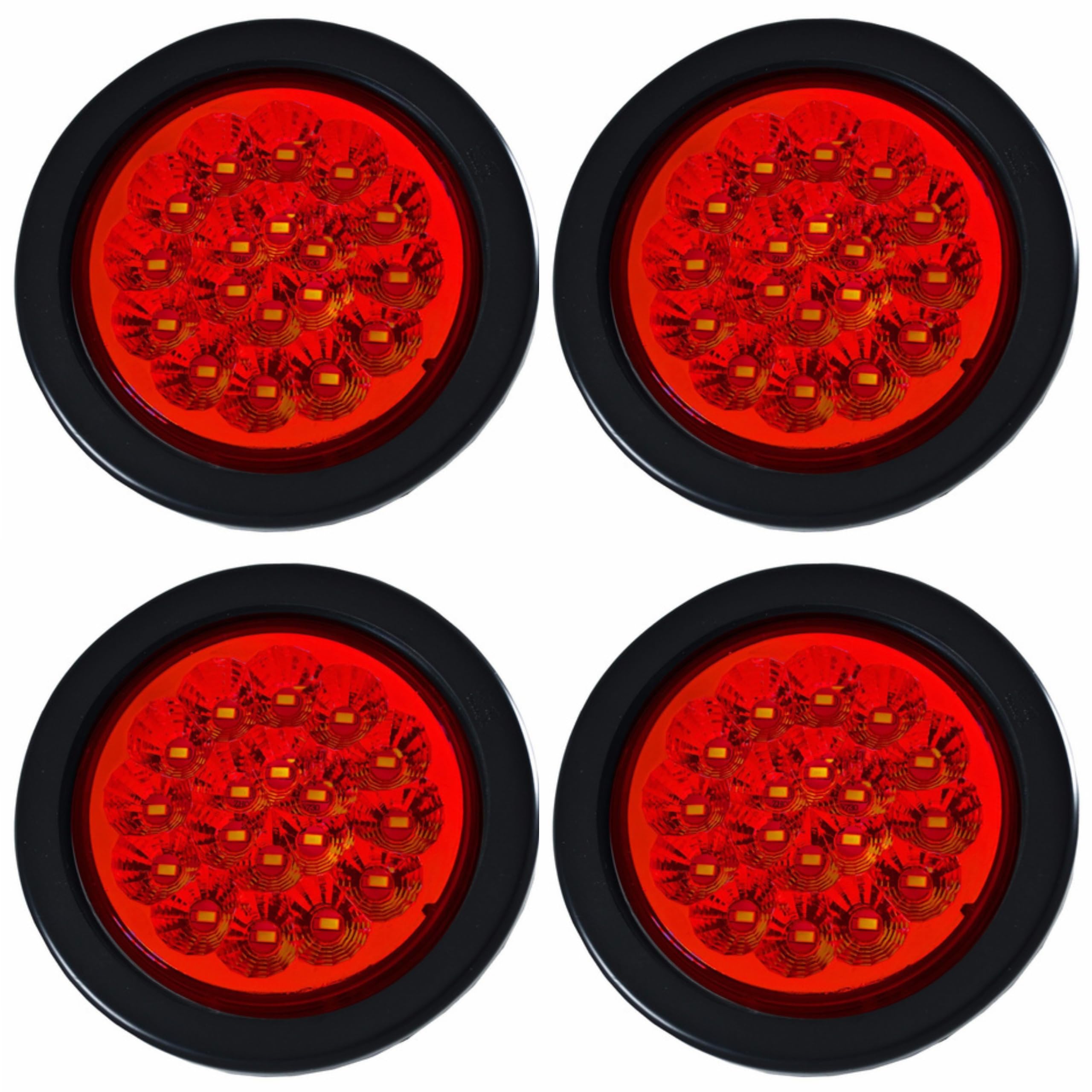 4" Round LED Trailer Tail Light 18 LED Red/White Stop Turn Tail Reverse Backup Running Lights w/Rubber Grommet Direct Wiring for Trucks Trailer RV Boat IP67 Waterproof DOT/SAE Approved 12V