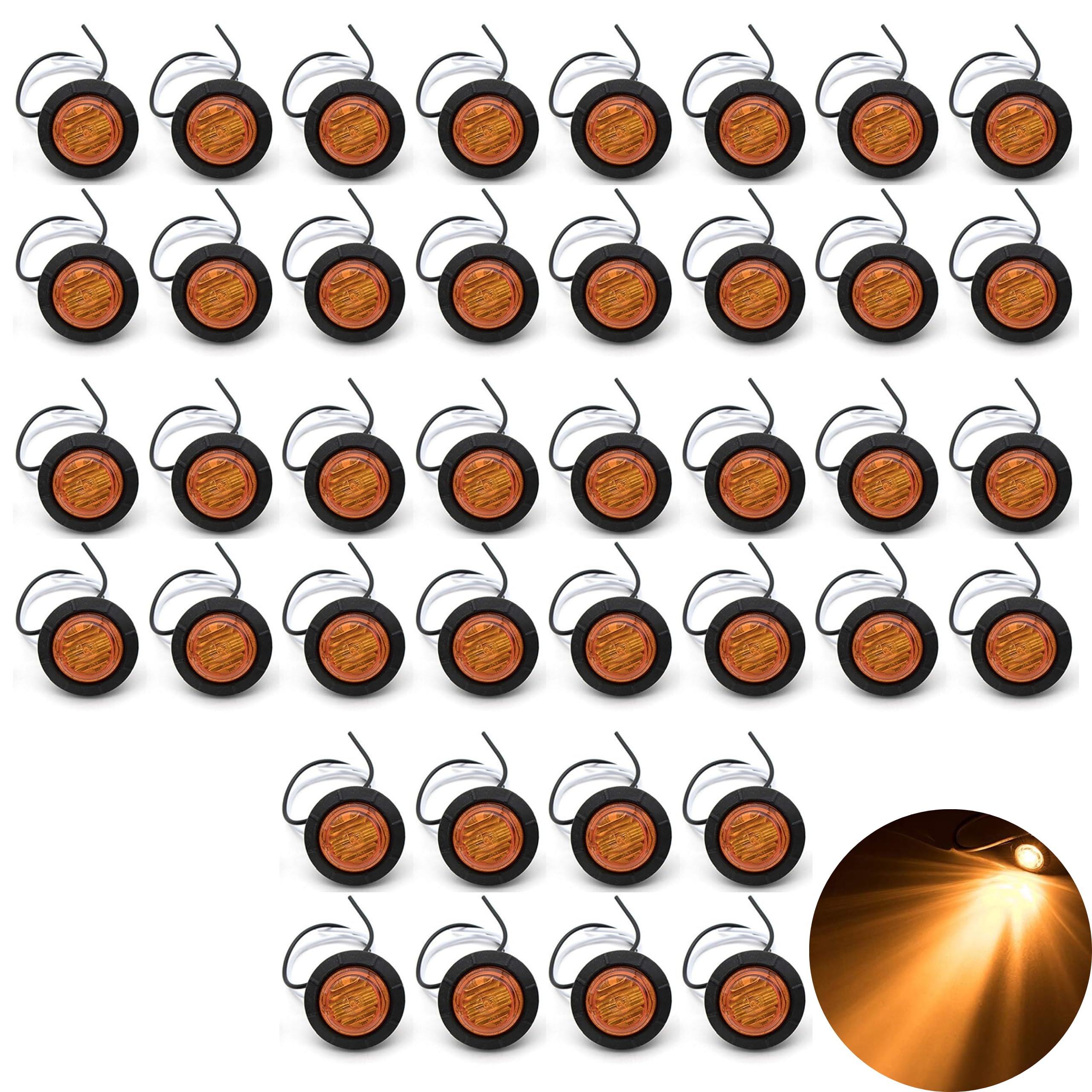 3/4" Round 3-Led White/Red/Amber Marker lights 2 wire Clearance Lights Black Rubber Grommet Mount Replacement for Jeep Spider Fender Marker Lights Sealed