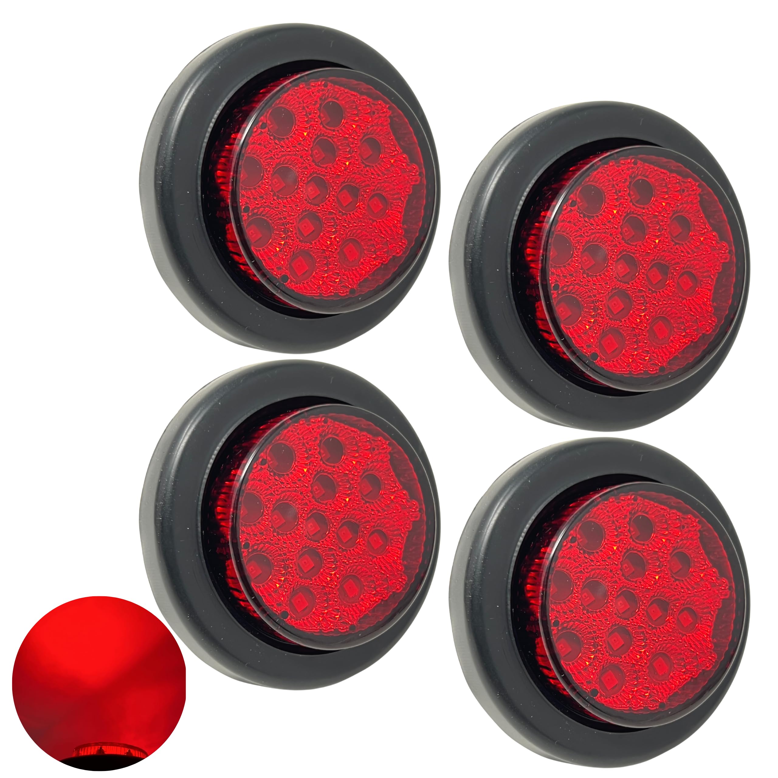2" Round Amber/Red 13 LED Light Side Marker Clearance Reflector Lens Rubber Grommet + Removable 2 Wire Pigtail Plug IP67 Waterproof Trailers RV's Trucks Off Road Dump Truck 12V
